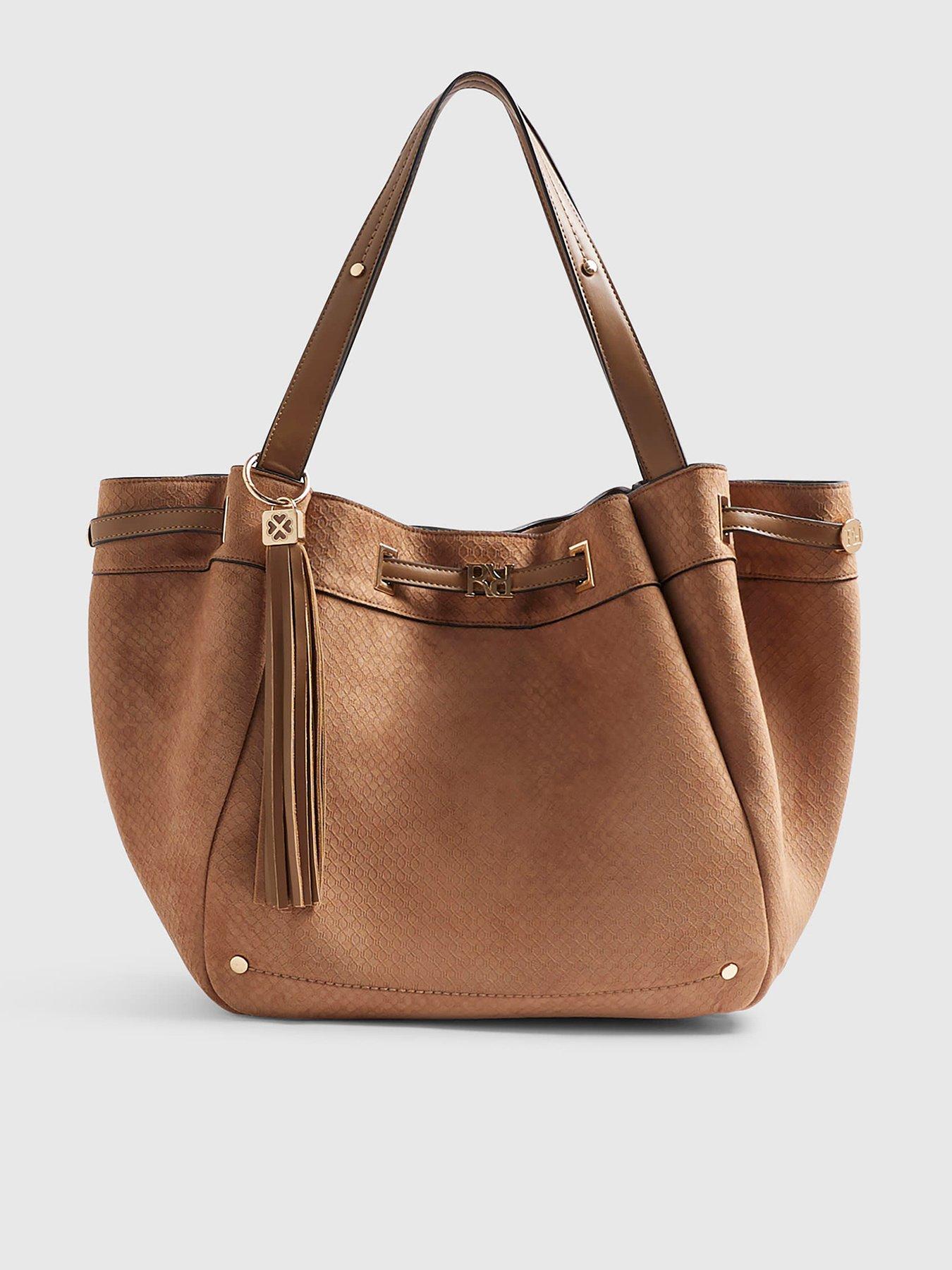 River Island Faux Suede Monogram Winged Shopper Bag
