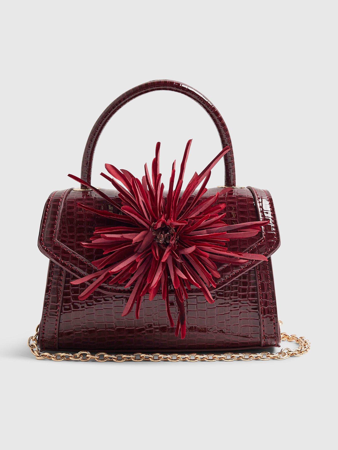 River Island Red Croc Print Flower Clutch Bag