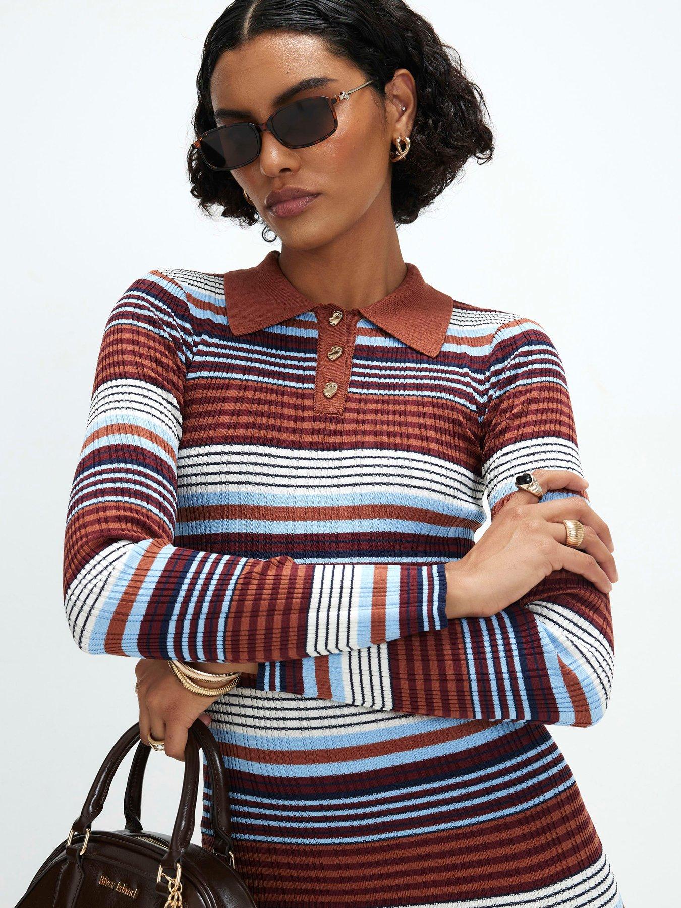 Image 4 of 4 of River Island Stripe Knitted Polo Mini Dress