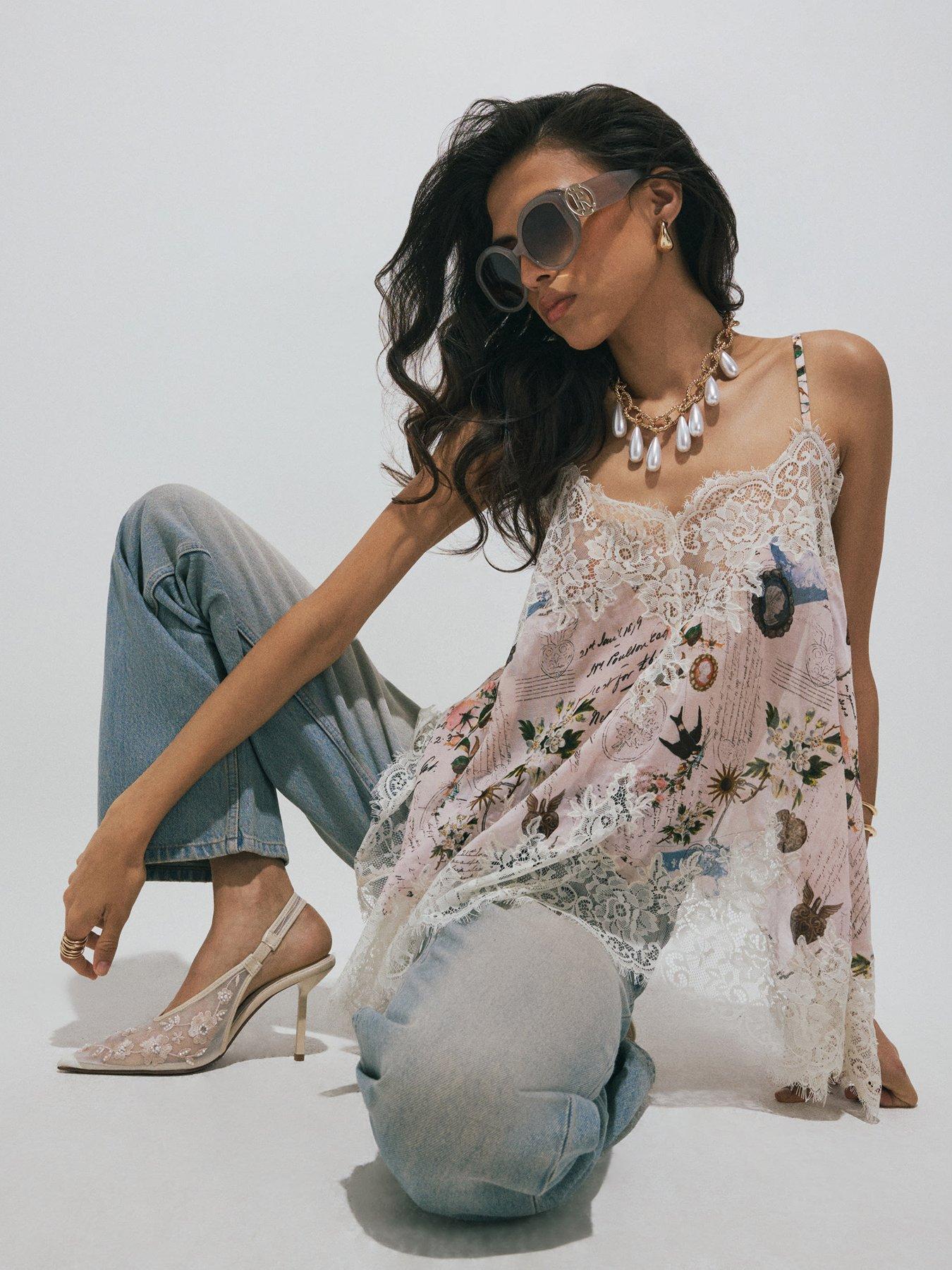 Image 4 of 4 of River Island Script Print Lace Cami Top