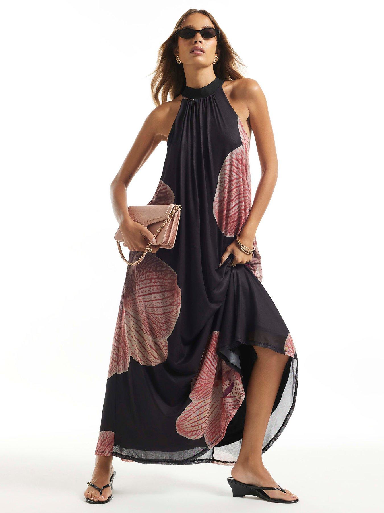 River Island Halter Neck Floral Print Maxi Dress