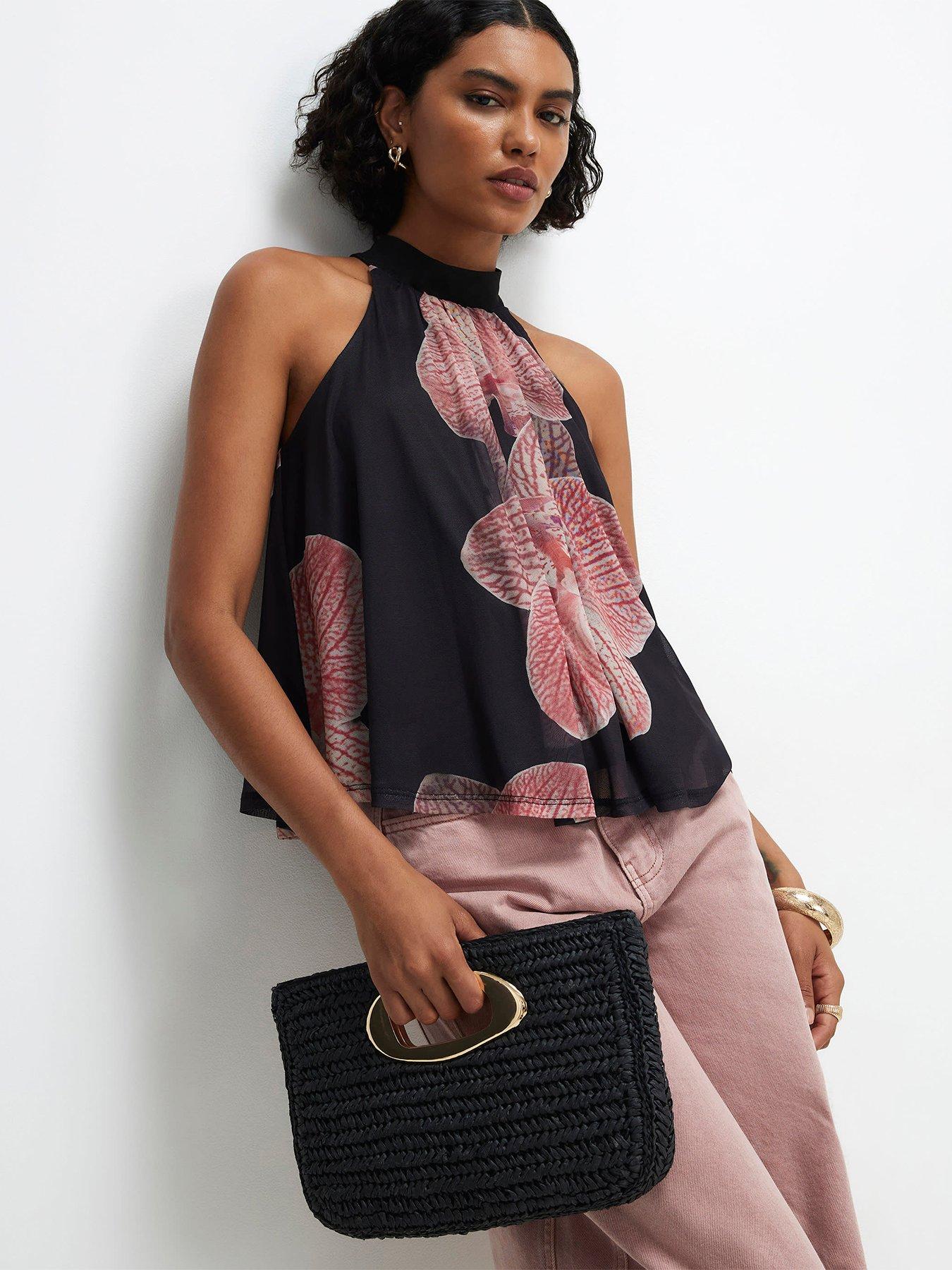 River Island Halter Neck Floral Print Mesh Top