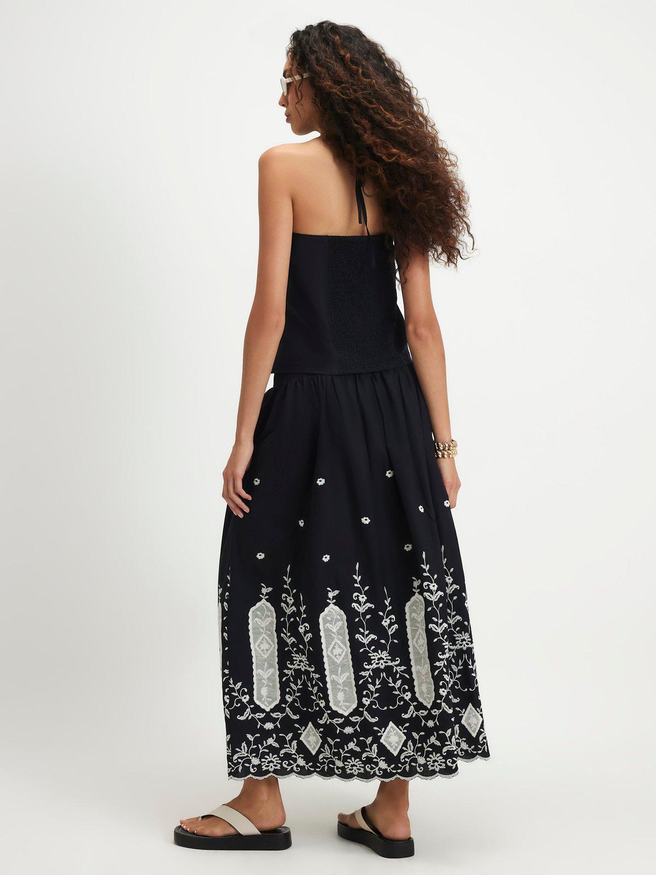 Image 2 of 4 of River Island Linen Cutwork Hem Maxi Skirt.