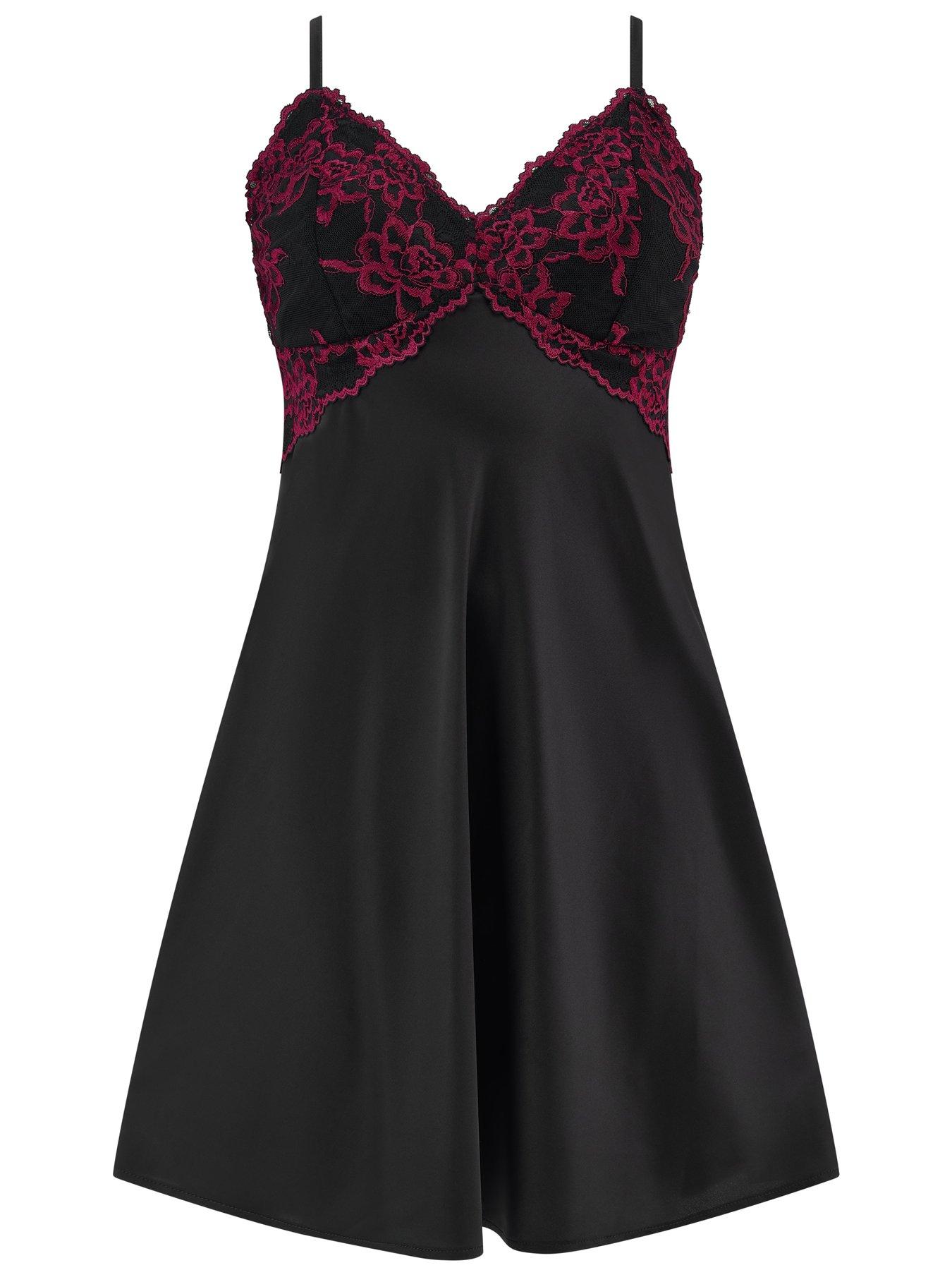 Image 3 of 4 of Pour Moi Dusk Satin Two Tone Lace Chemise