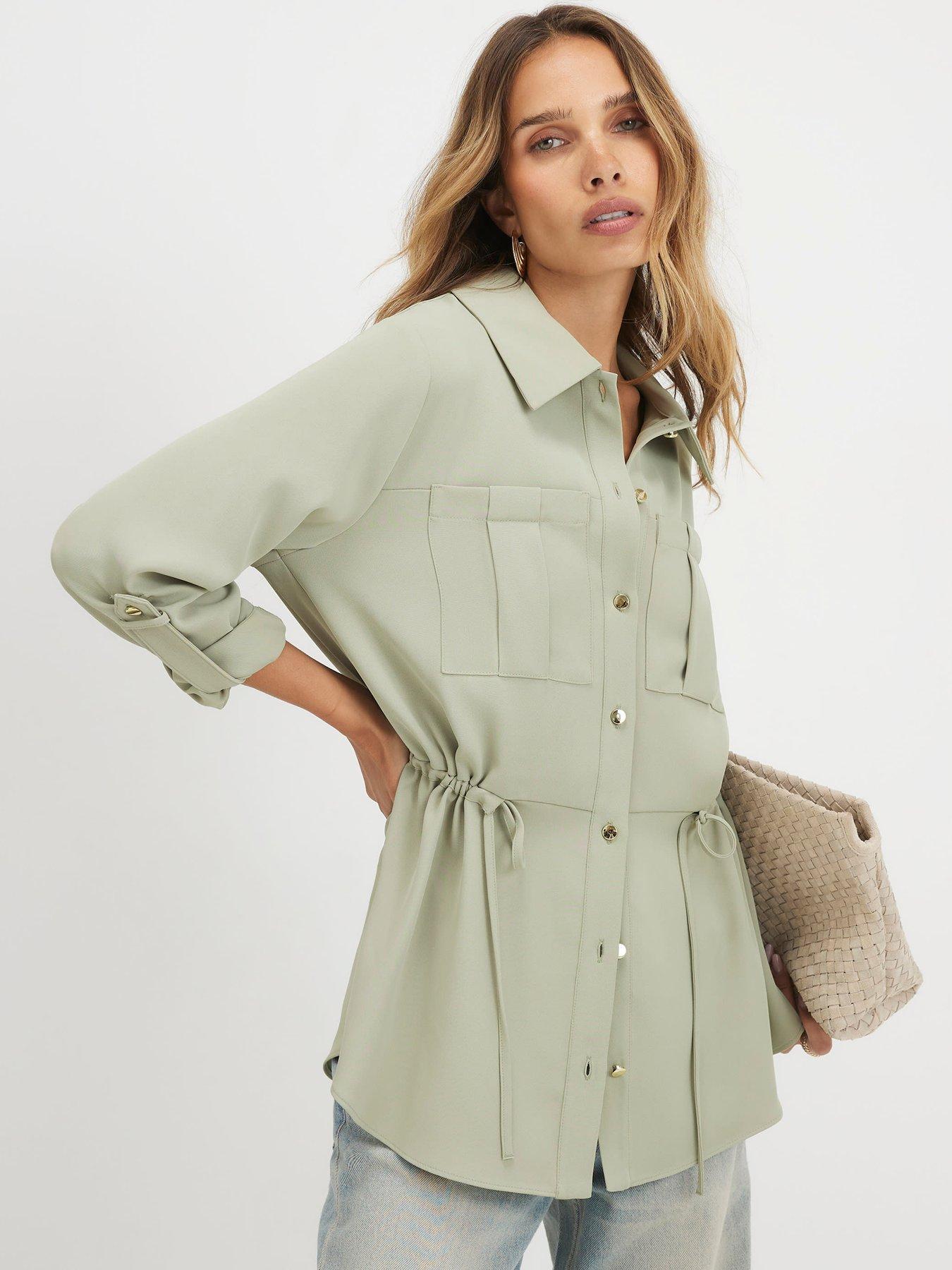Image 1 of 4 of River Island Crepe Drawstring Waist Shirt