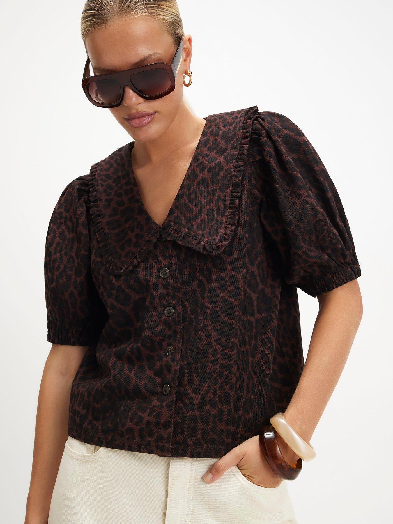 River Island Collared Leopard Print Denim Shirt