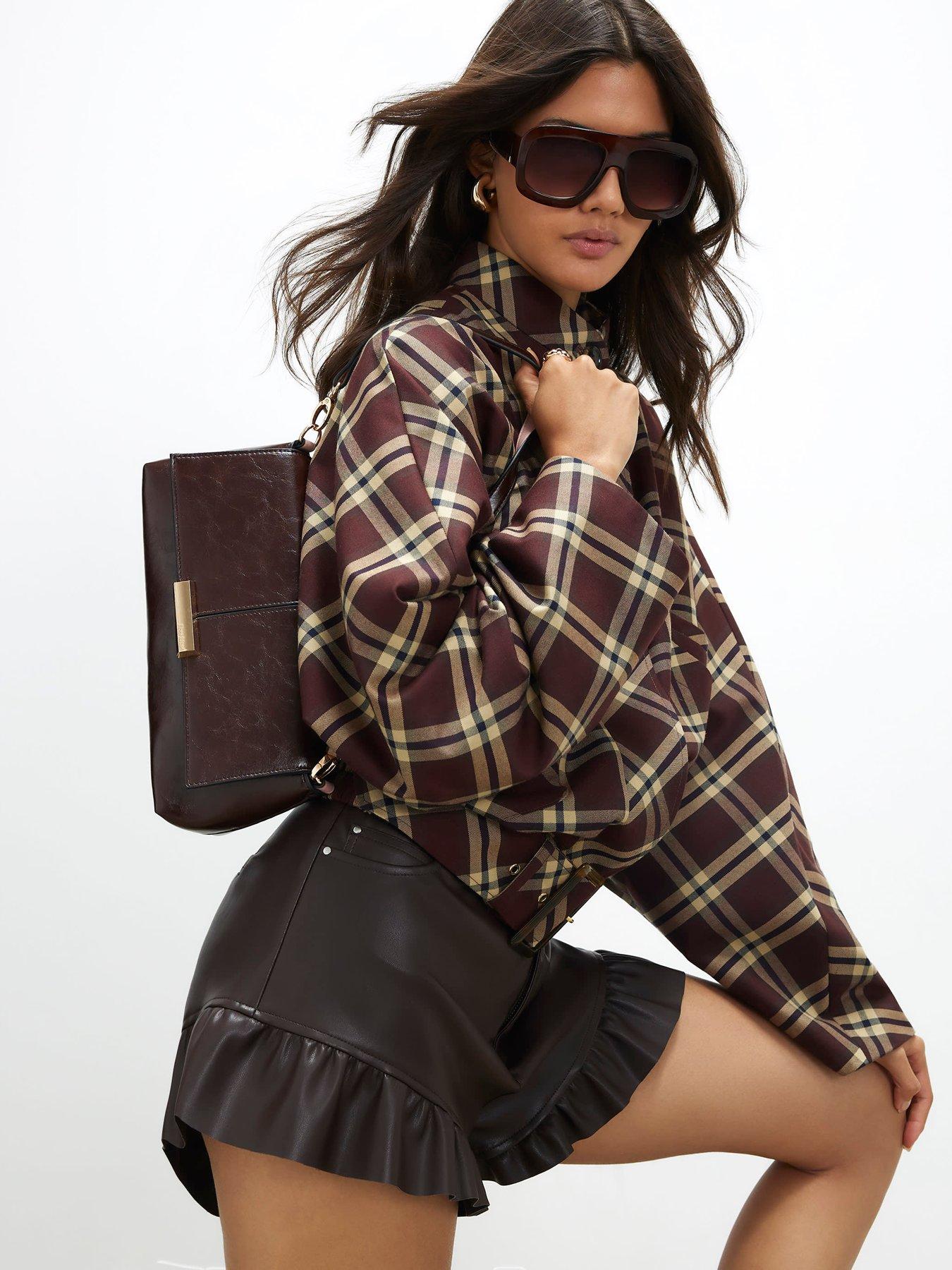 Image 1 of 5 of River Island Red Bar Flap Over Clutch Bag - Red