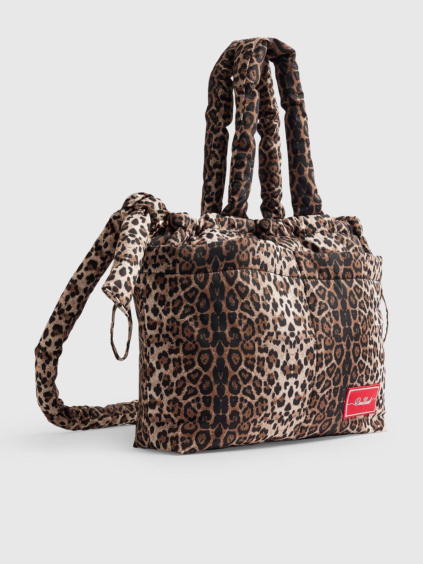 Image 2 of 4 of River Island Leopard Drawstring Travel Tote Bag - Brown
