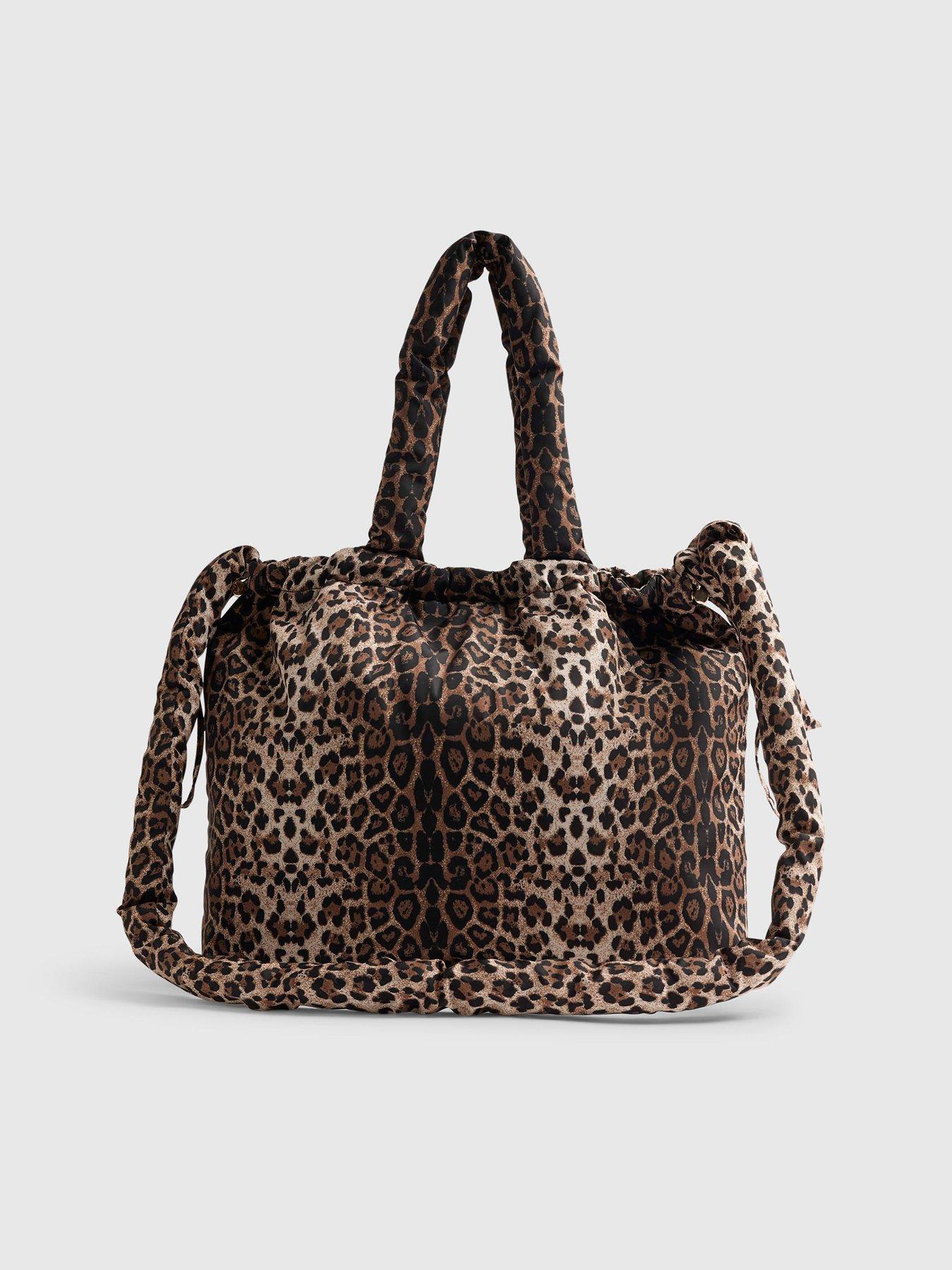 Image 3 of 4 of River Island Leopard Drawstring Travel Tote Bag - Brown