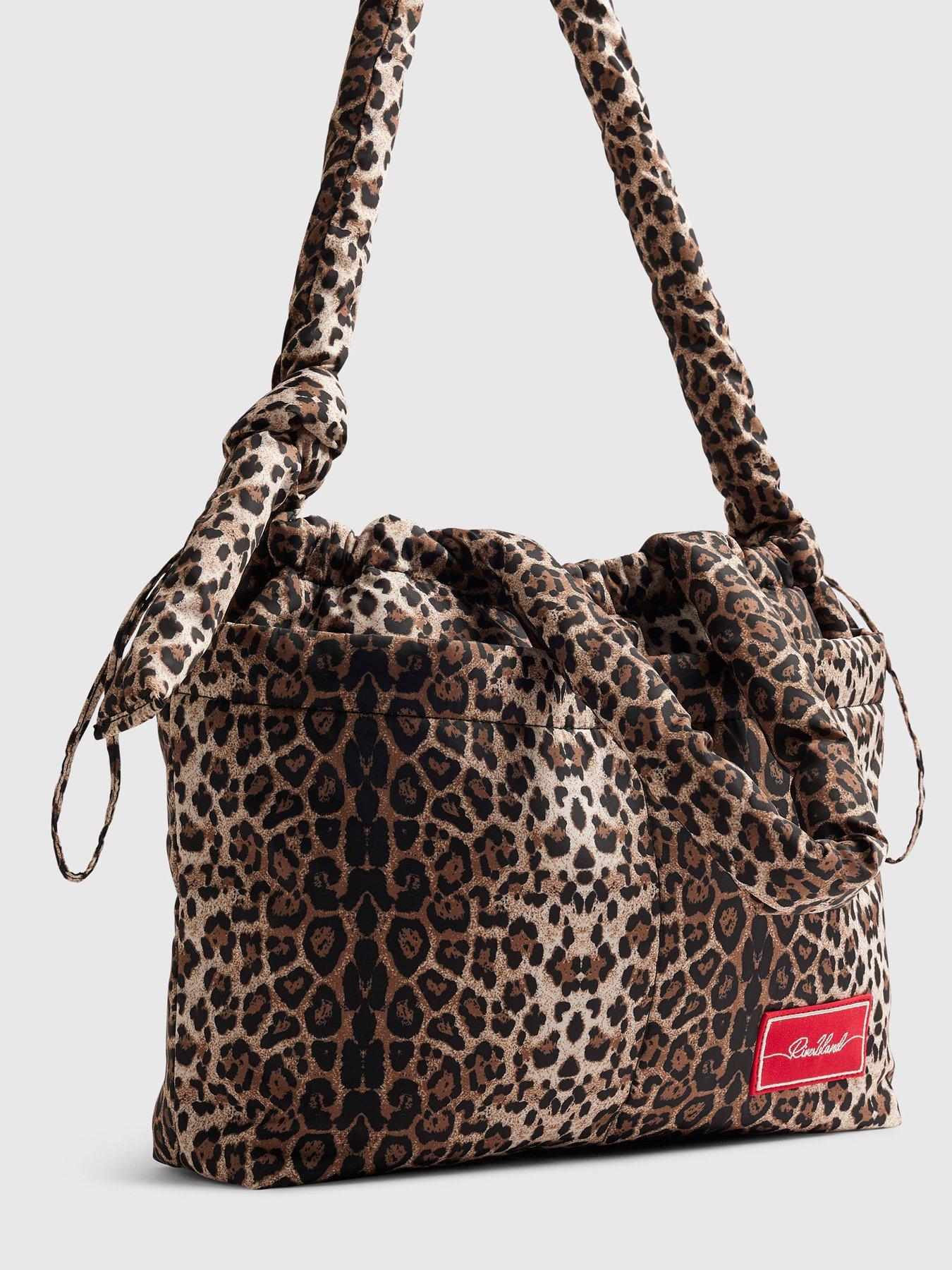 Image 4 of 4 of River Island Leopard Drawstring Travel Tote Bag - Brown