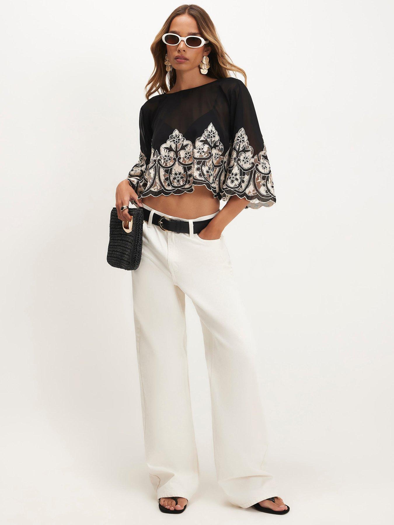 Image 3 of 4 of River Island Cutwork Lace Cape Top - Black