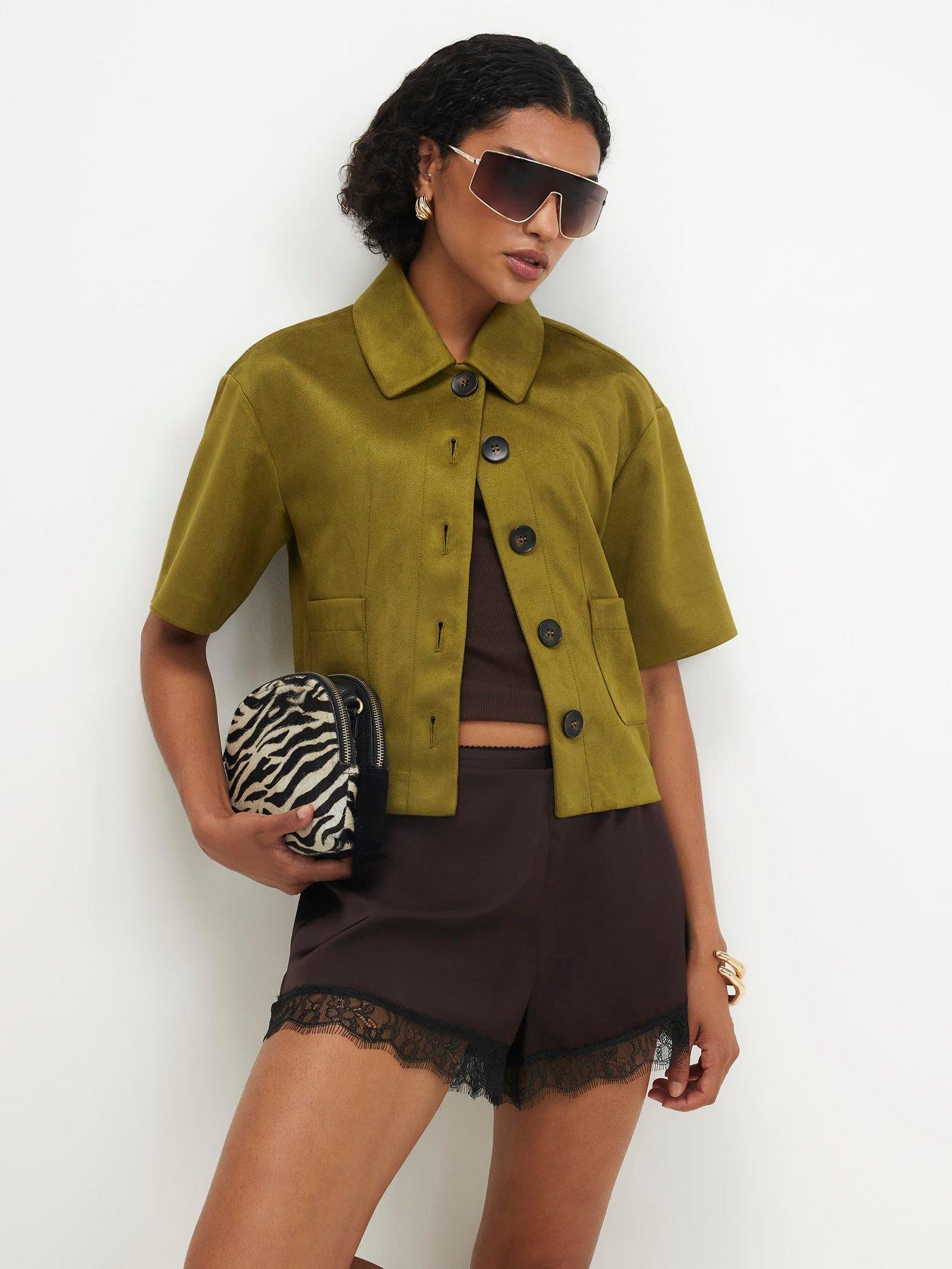 Image 1 of 3 of River Island Faux Suede Button Through Shirt - Green