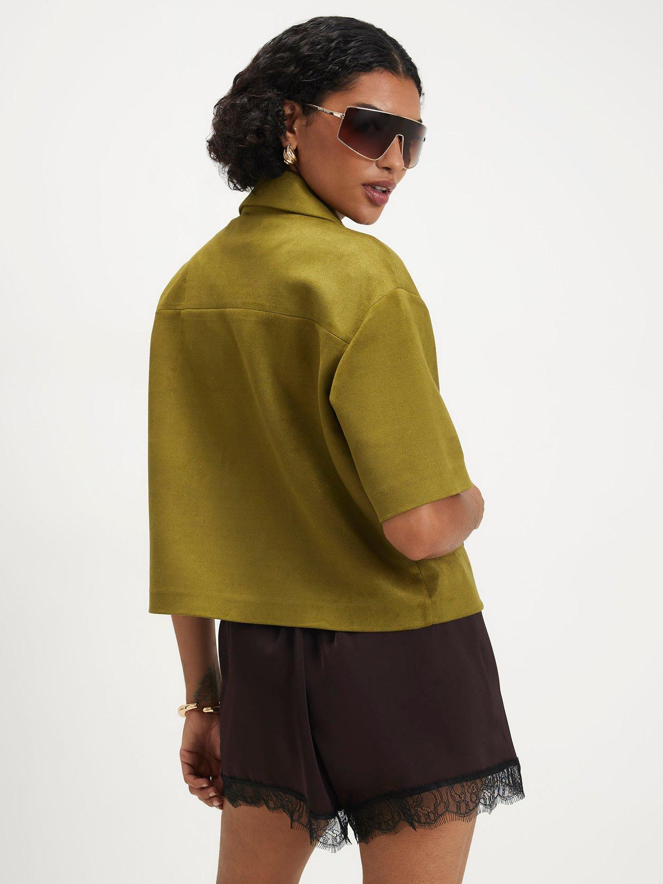 Image 2 of 3 of River Island Faux Suede Button Through Shirt - Green