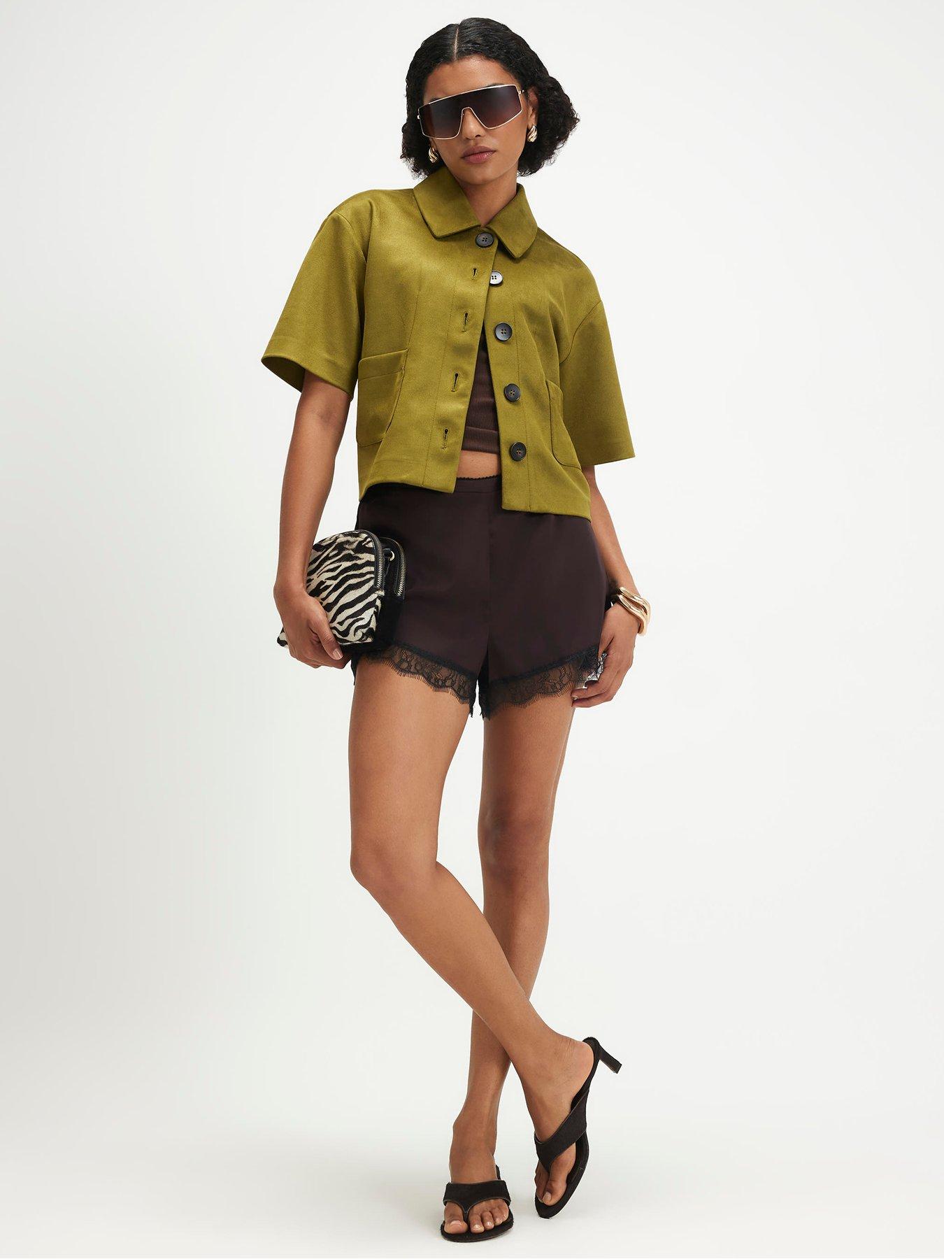 Image 3 of 3 of River Island Faux Suede Button Through Shirt - Green