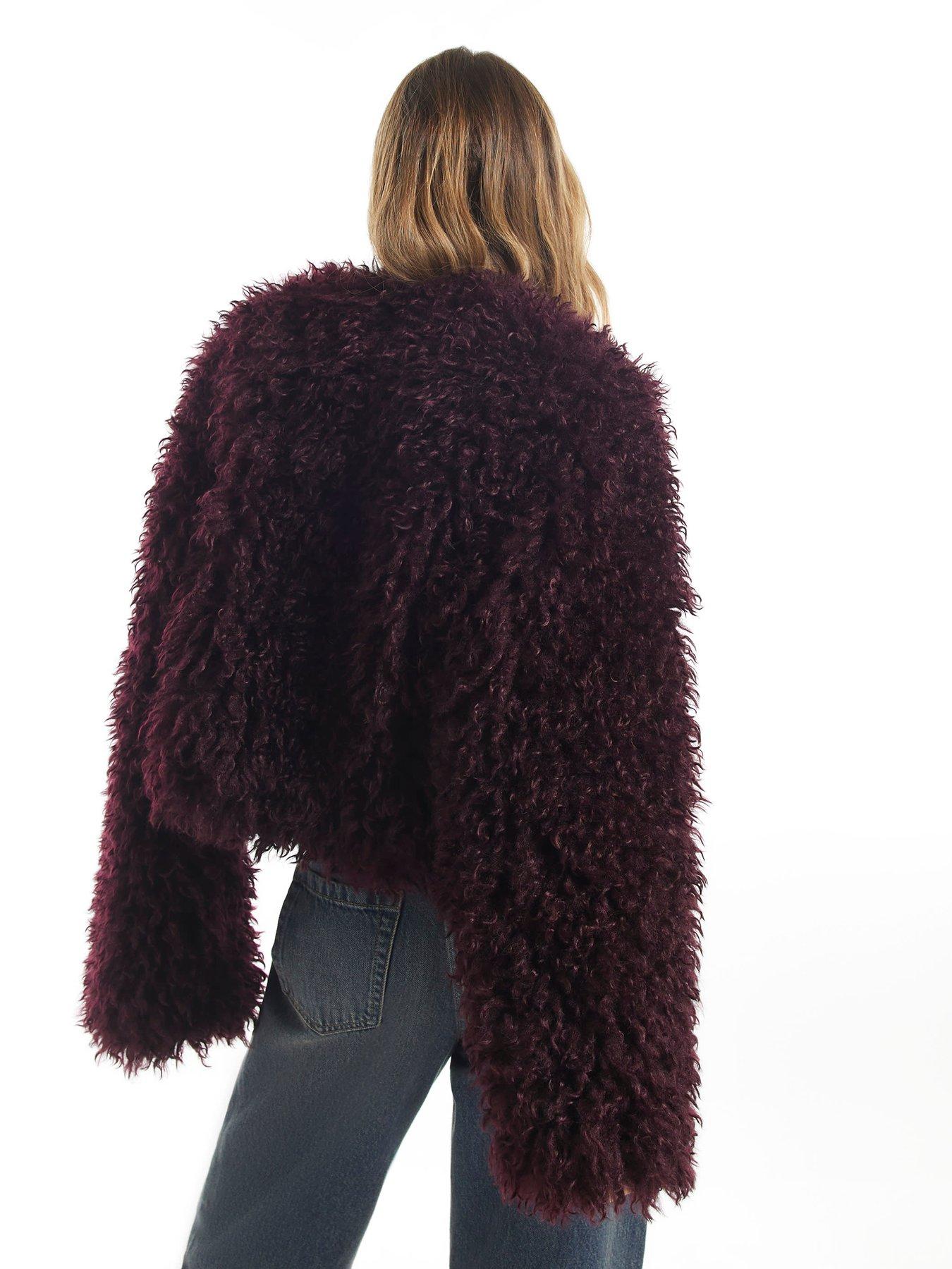 Image 2 of 3 of River Island Faux Mongolian Fur Coat - Purple