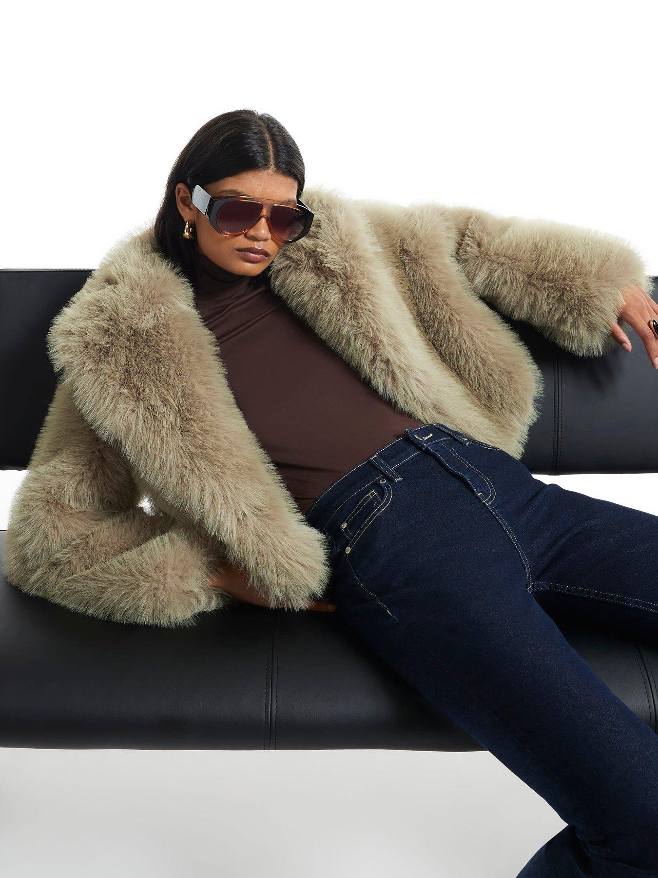 Image 1 of 4 of River Island Faux Fur Jacket - Green