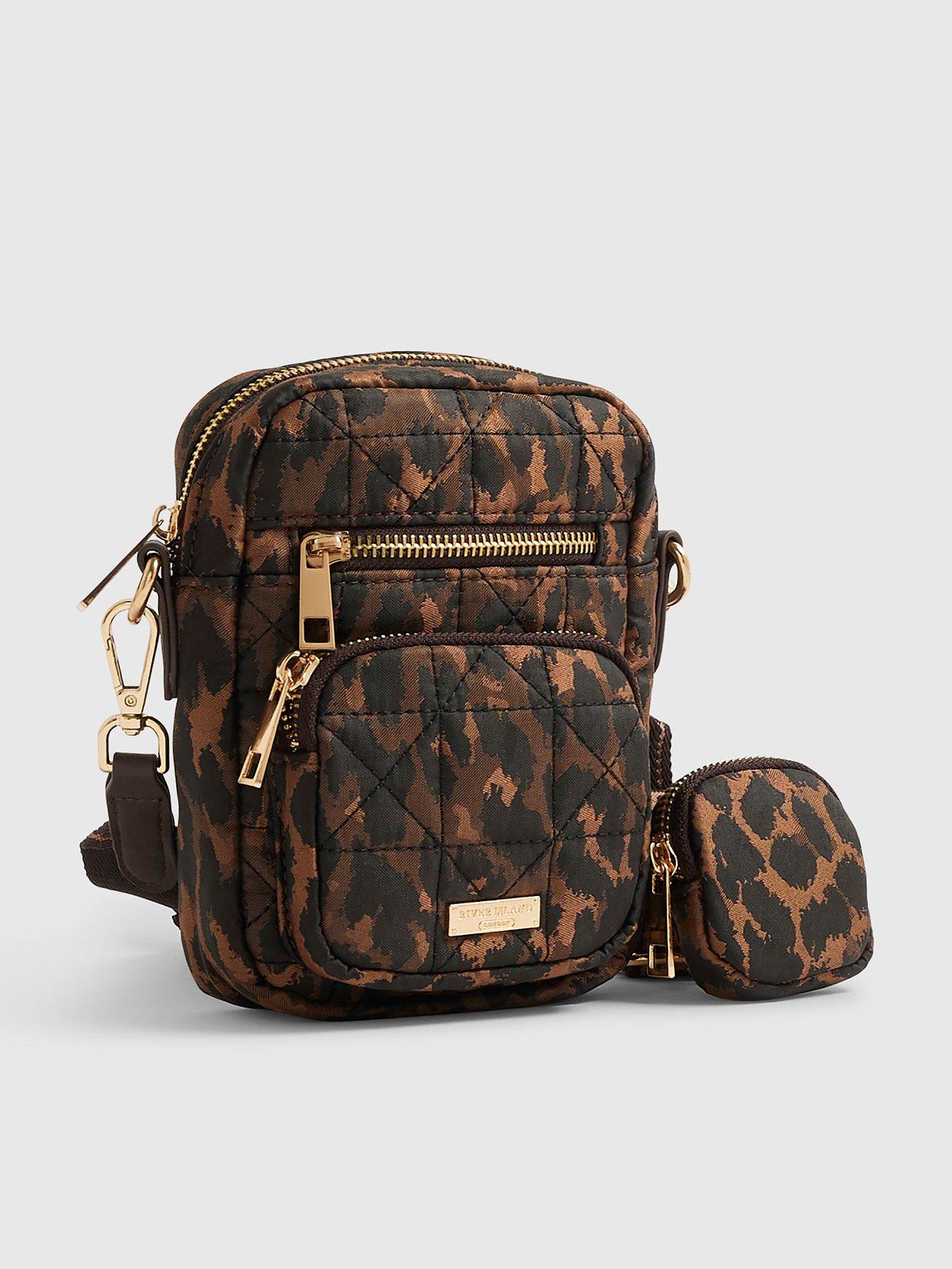 Image 2 of 4 of River Island Leopard Webbing Strap Crossbody Bag - Brown