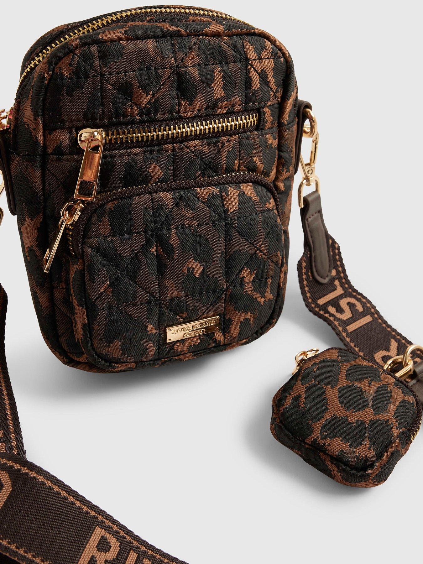 Image 4 of 4 of River Island Leopard Webbing Strap Crossbody Bag - Brown