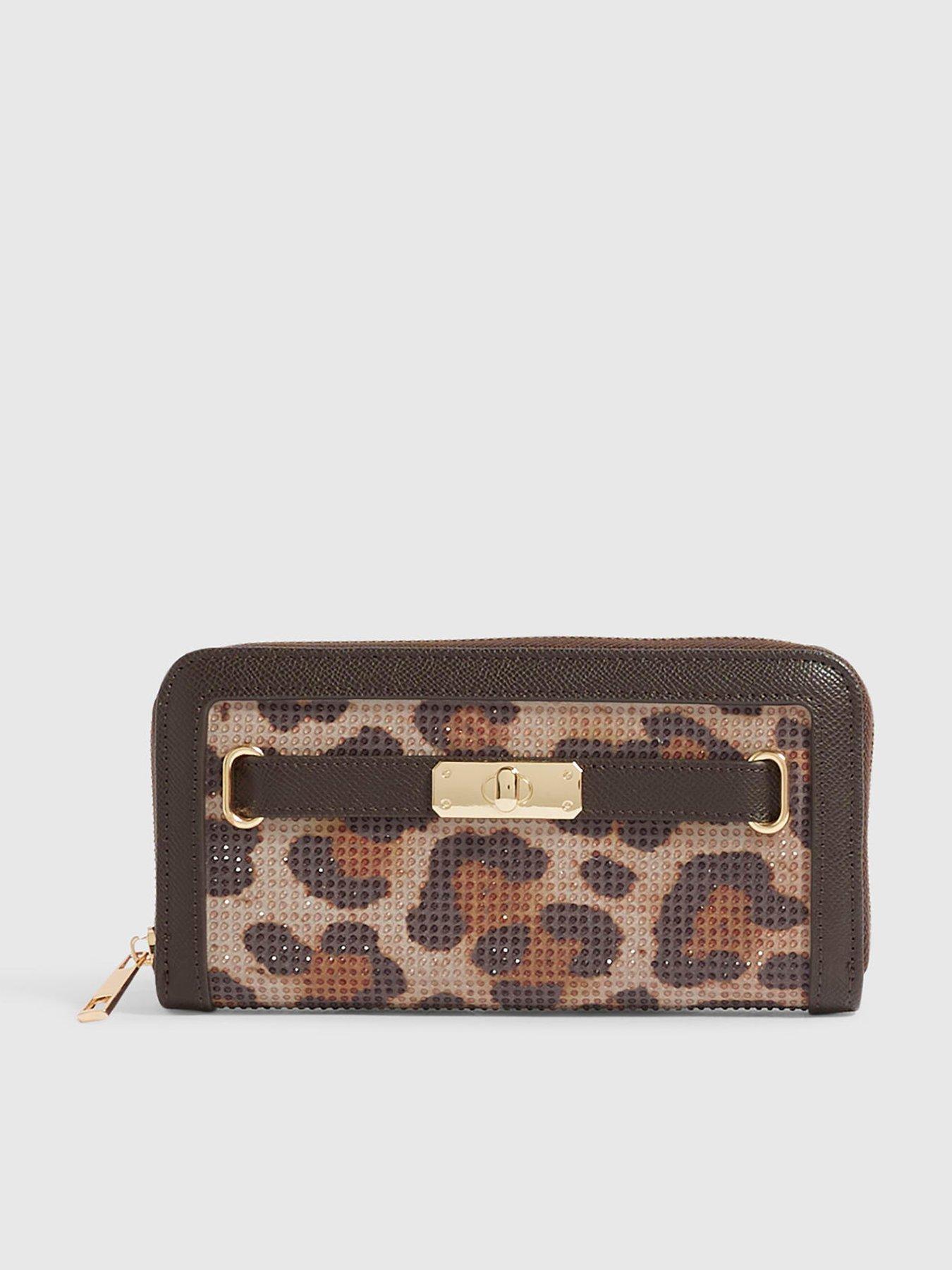 Image 1 of 3 of River Island Leopard Print Diamante Ziparound Purse