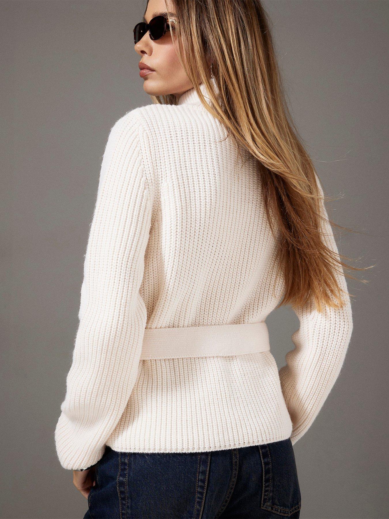 Image 2 of 3 of River Island Tie Rib Funnel Neck Cardigan