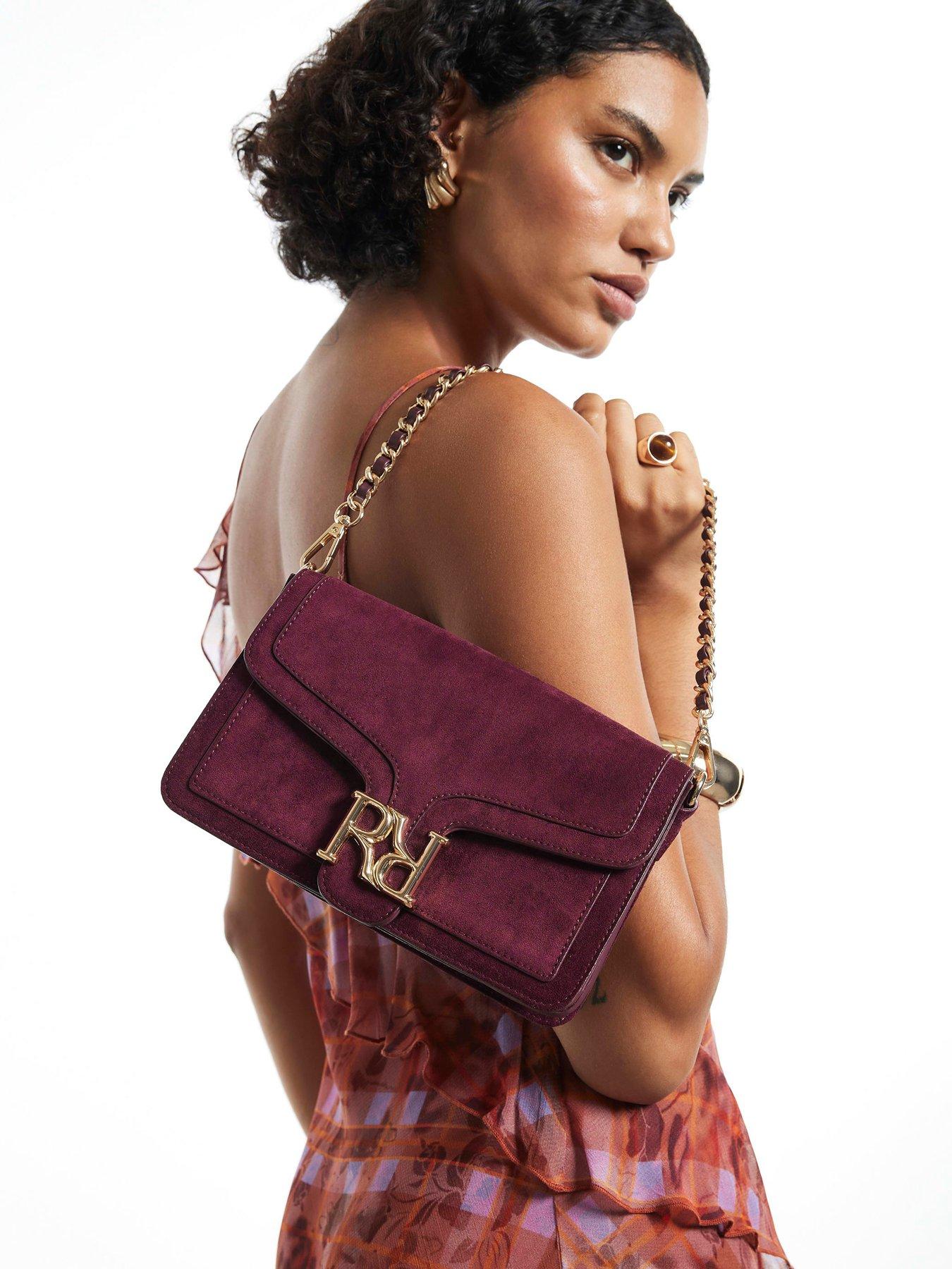 Image 1 of 4 of River Island Logo Flap Front Shoulder Bag - Burgundy