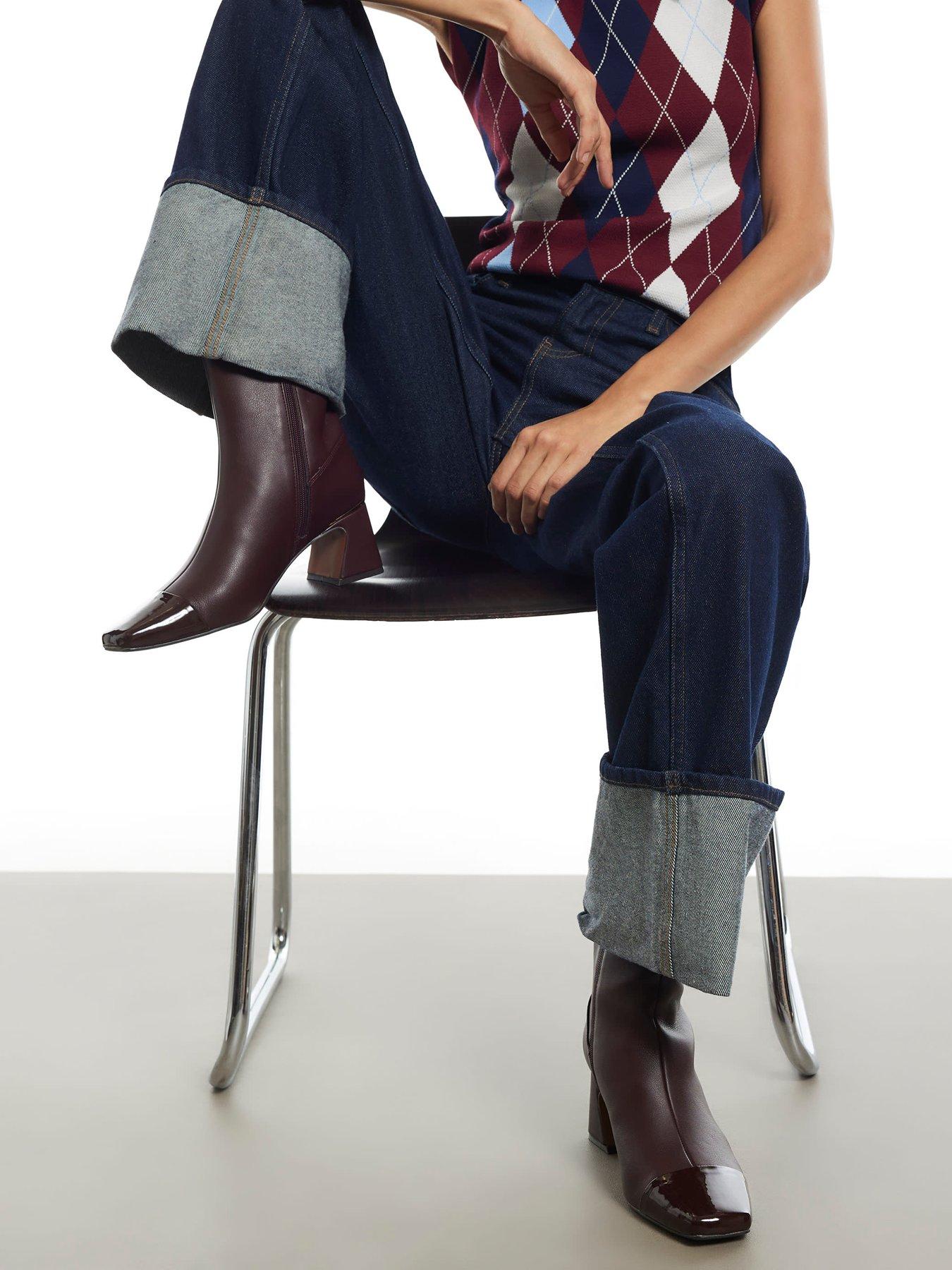 Image 1 of 4 of River Island Burgundy Toe Cap Ankle Boots