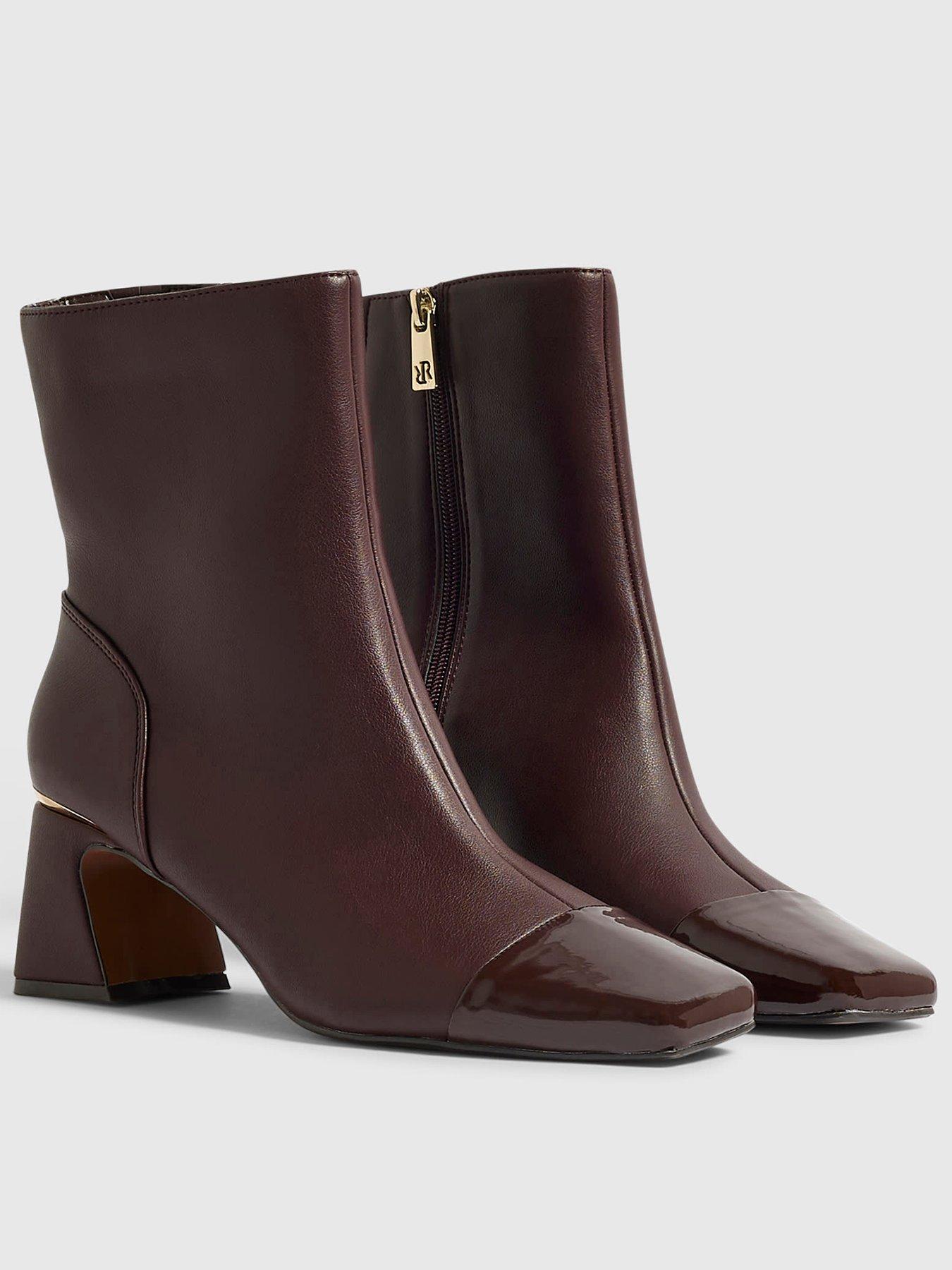 Image 2 of 4 of River Island Burgundy Toe Cap Ankle Boots