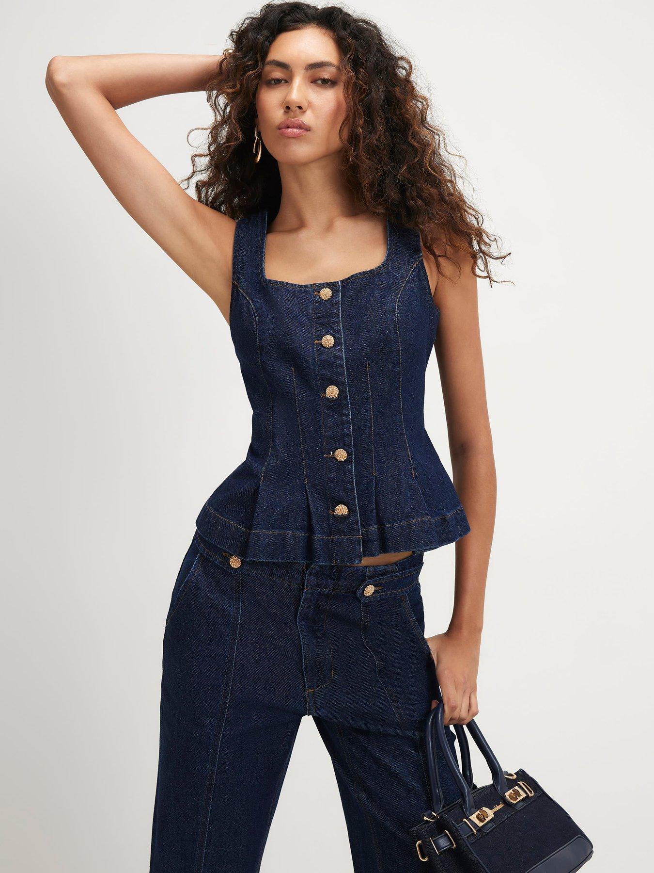 Image 1 of 3 of River Island Denim Peplum Top