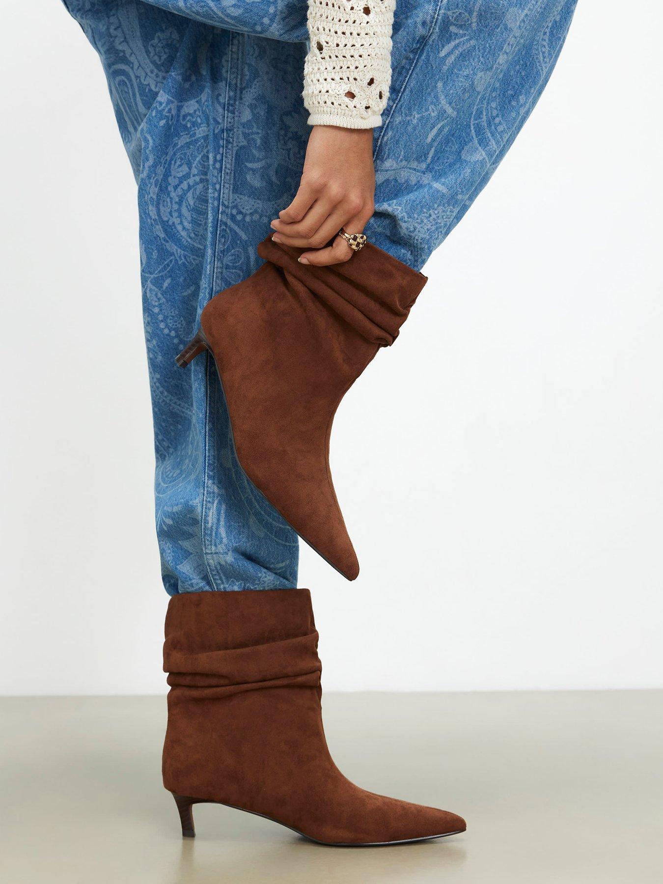 Image 1 of 4 of River Island Faux Suede Slouchy Point Toe Boots