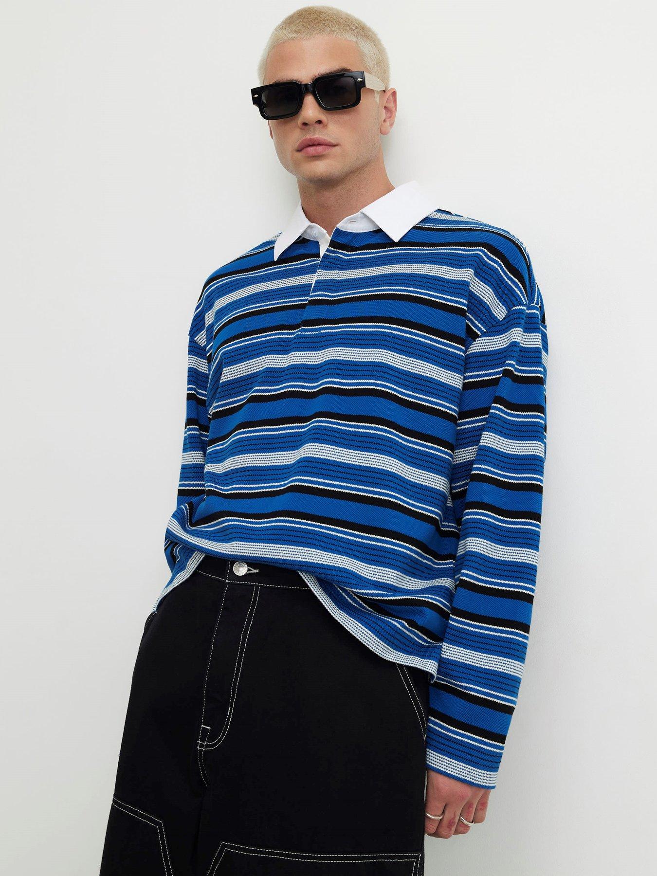 Image 1 of 4 of River Island Oversized Fit Cotton Striped Polo Shirt