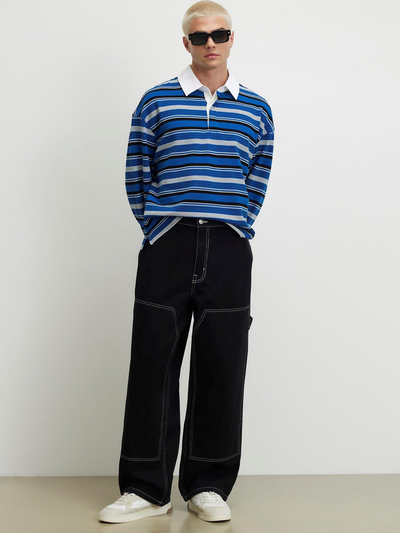 Image 3 of 4 of River Island Oversized Fit Cotton Striped Polo Shirt