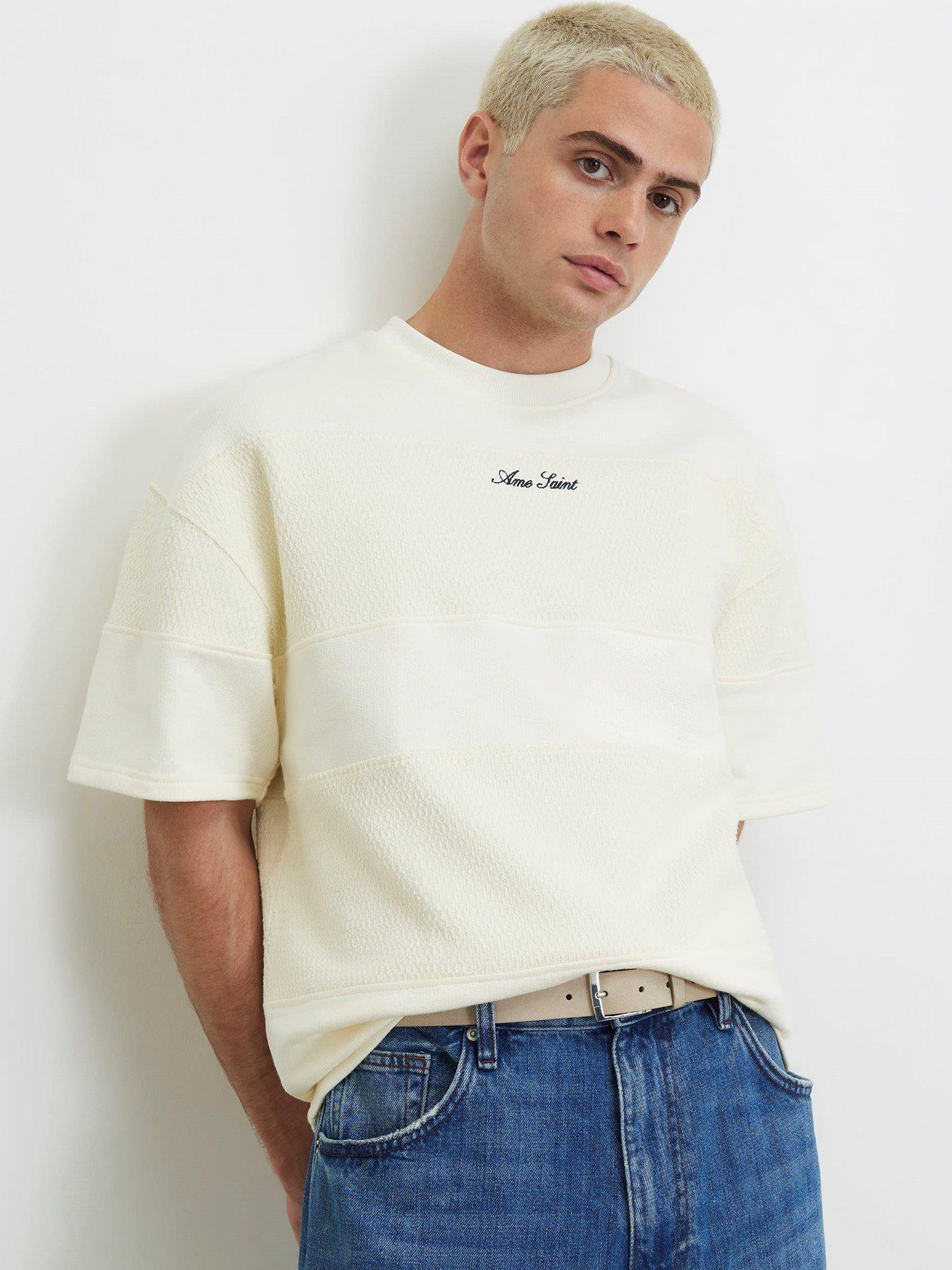 Image 1 of 4 of River Island Cream Cotton Ame Saint Stripe T-shirt