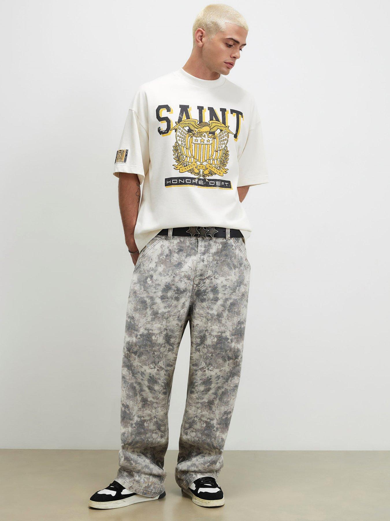 Image 1 of 4 of River Island Cream Cotton Saint College T-shirt