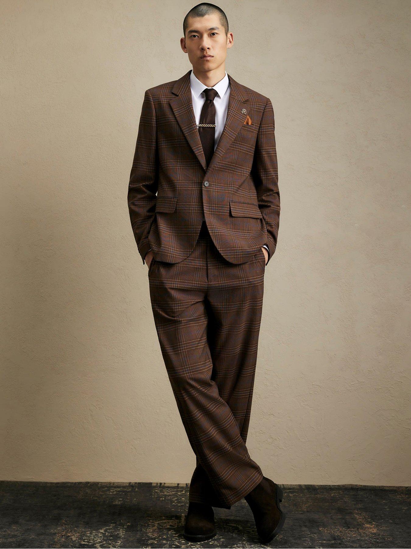 Image 1 of 4 of River Island Wide Leg Check Suit Trousers