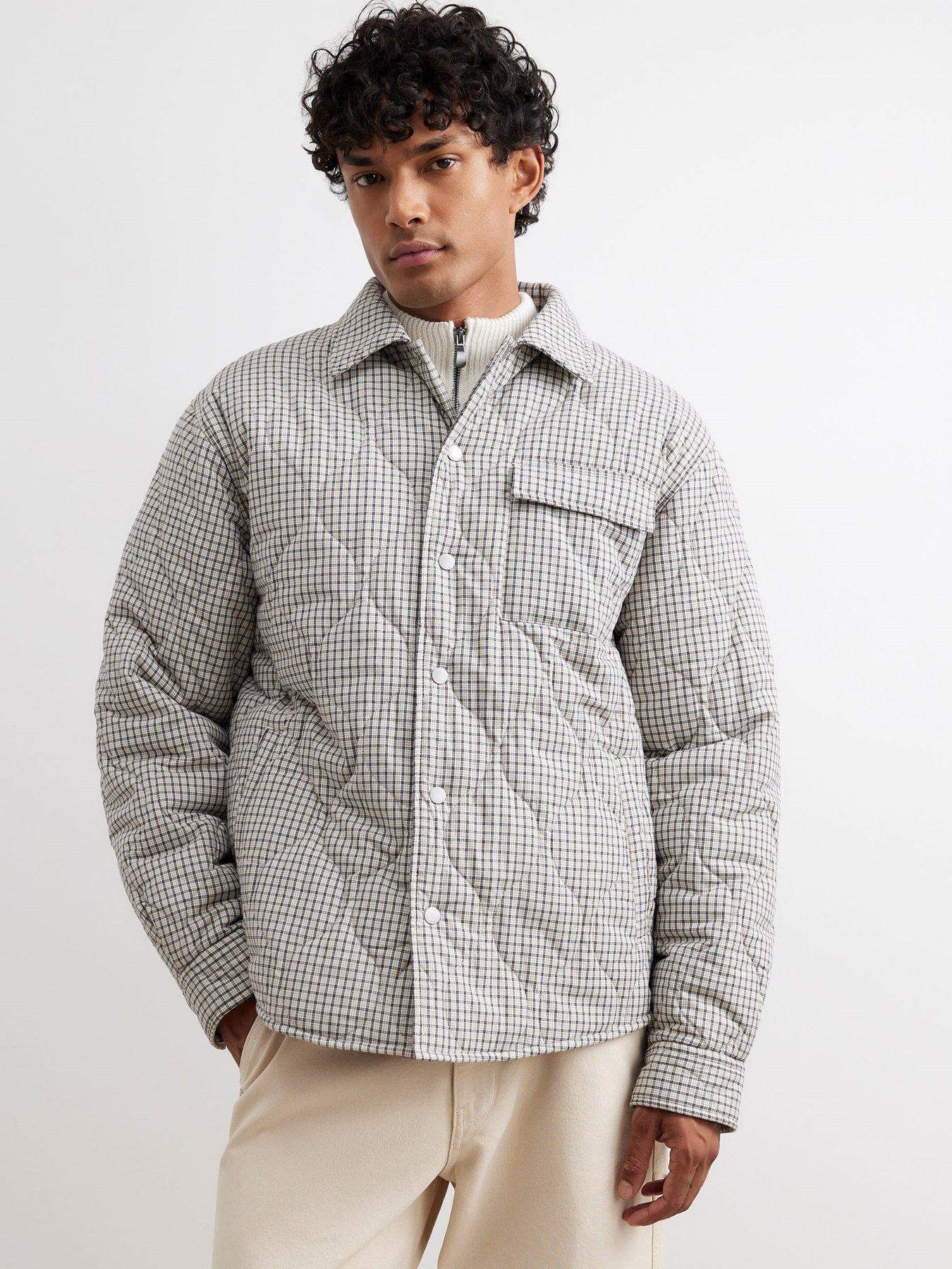 Image 1 of 4 of River Island Beige Cotton Quilted Check Overshirt