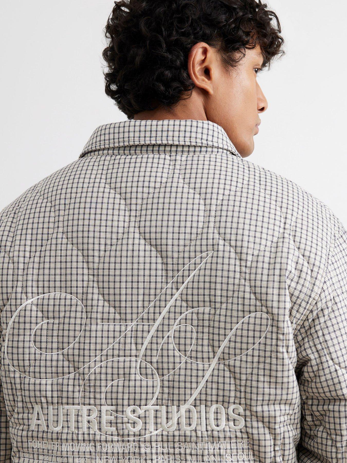 Image 2 of 4 of River Island Beige Cotton Quilted Check Overshirt