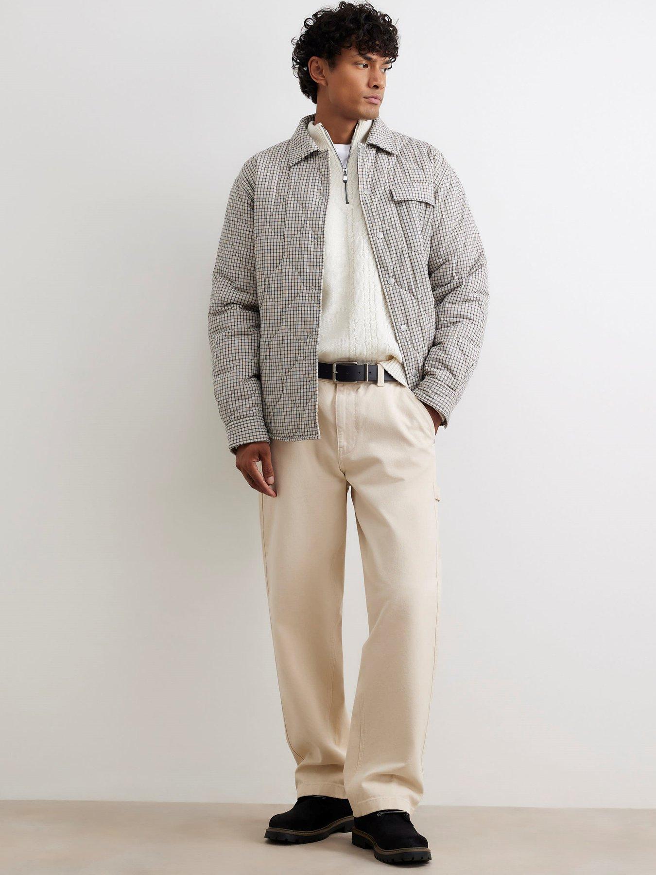 Image 3 of 4 of River Island Beige Cotton Quilted Check Overshirt