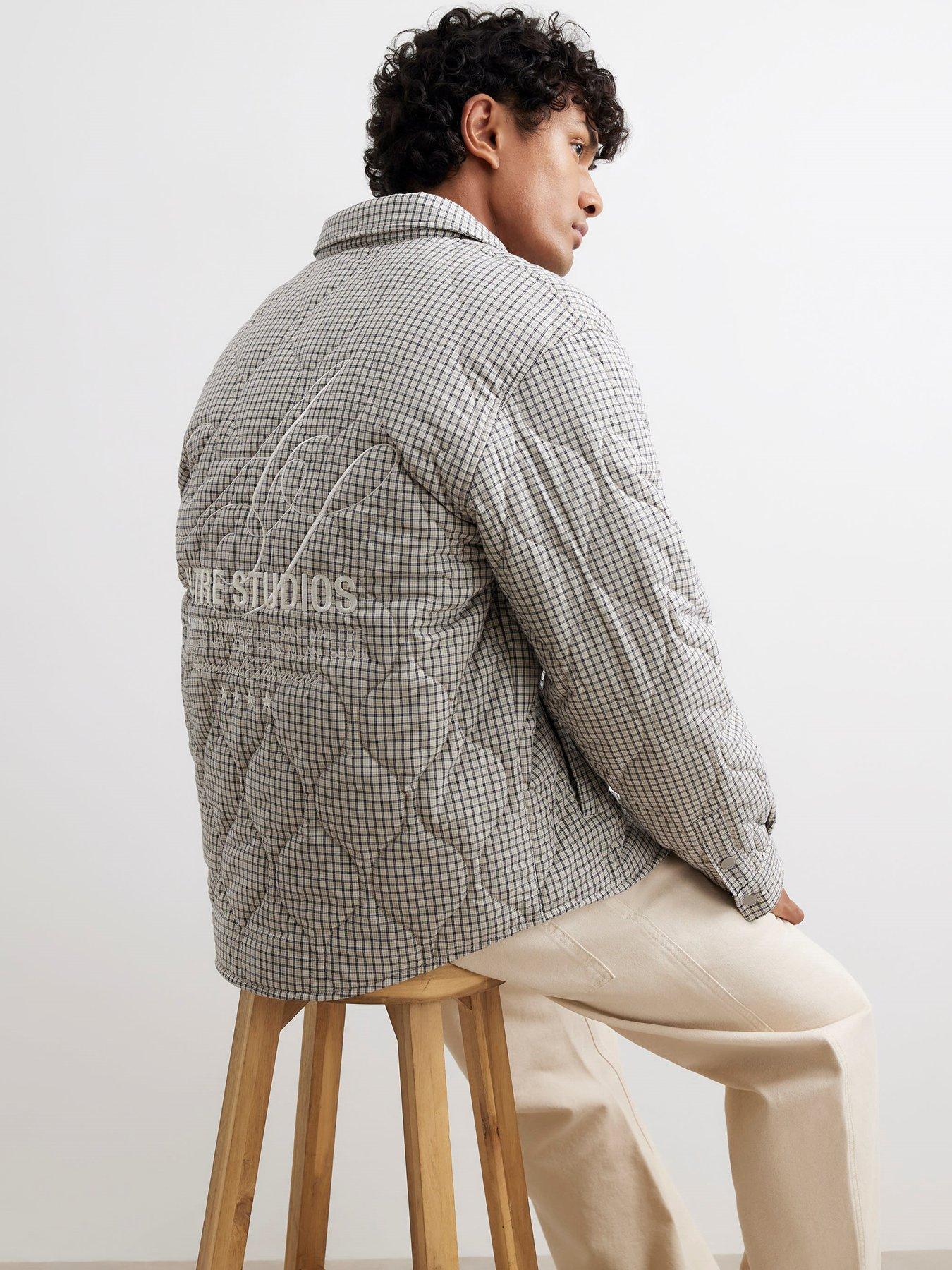 Image 4 of 4 of River Island Beige Cotton Quilted Check Overshirt