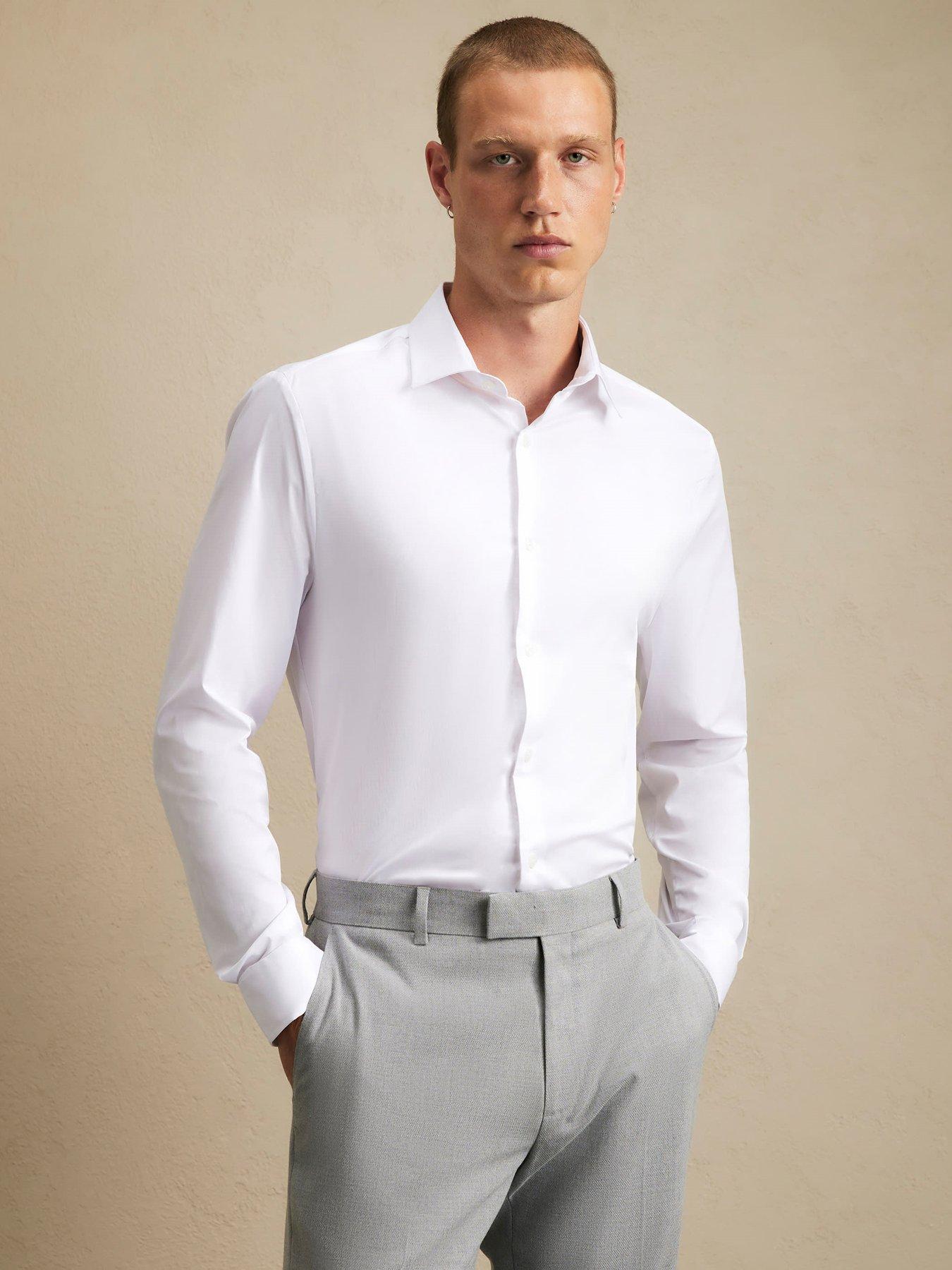Image 1 of 4 of River Island Muscle Fit Comfort Stretch Shirt - White