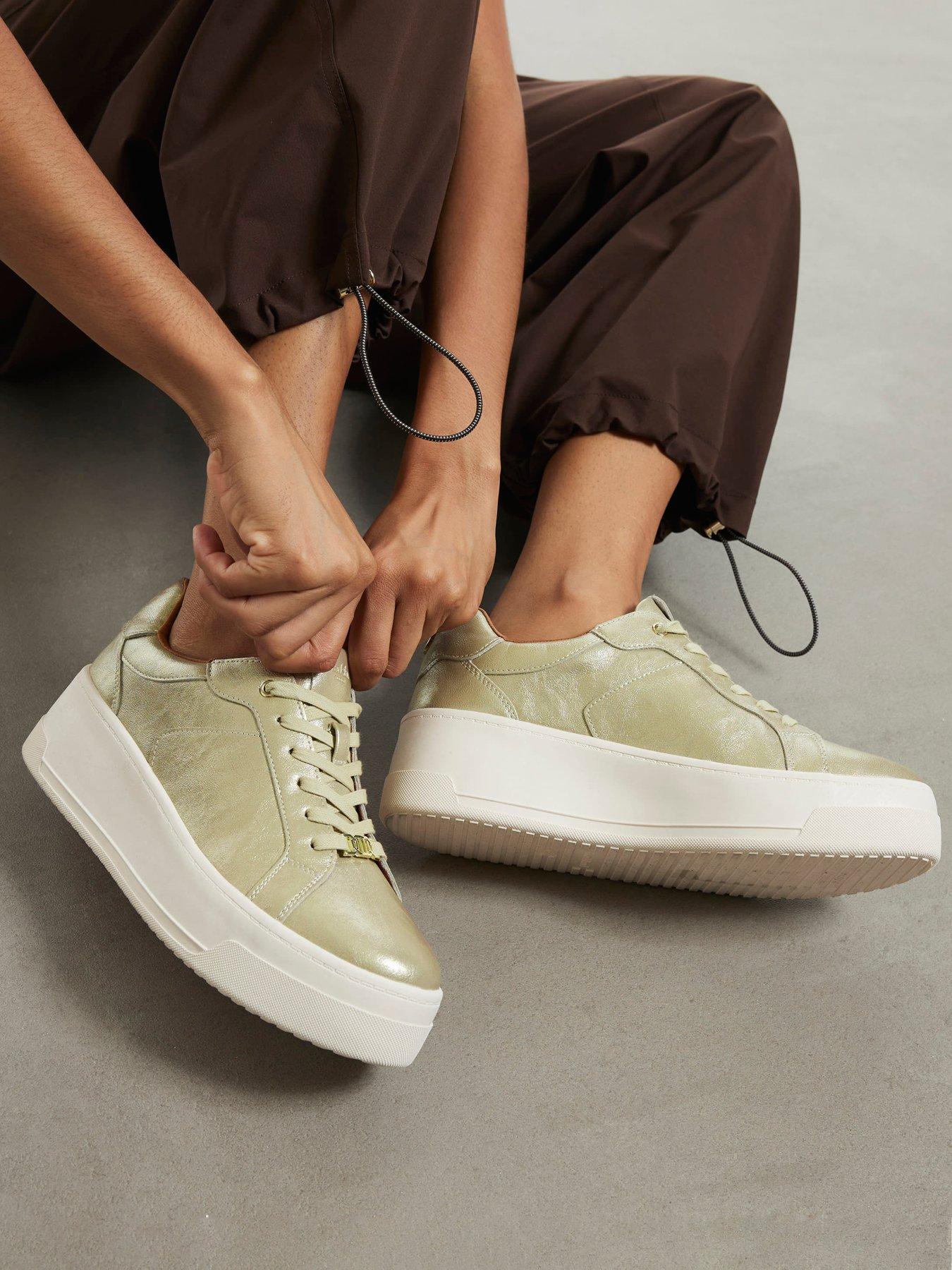 Image 1 of 4 of River Island Platform Lace Up Trainers - Gold