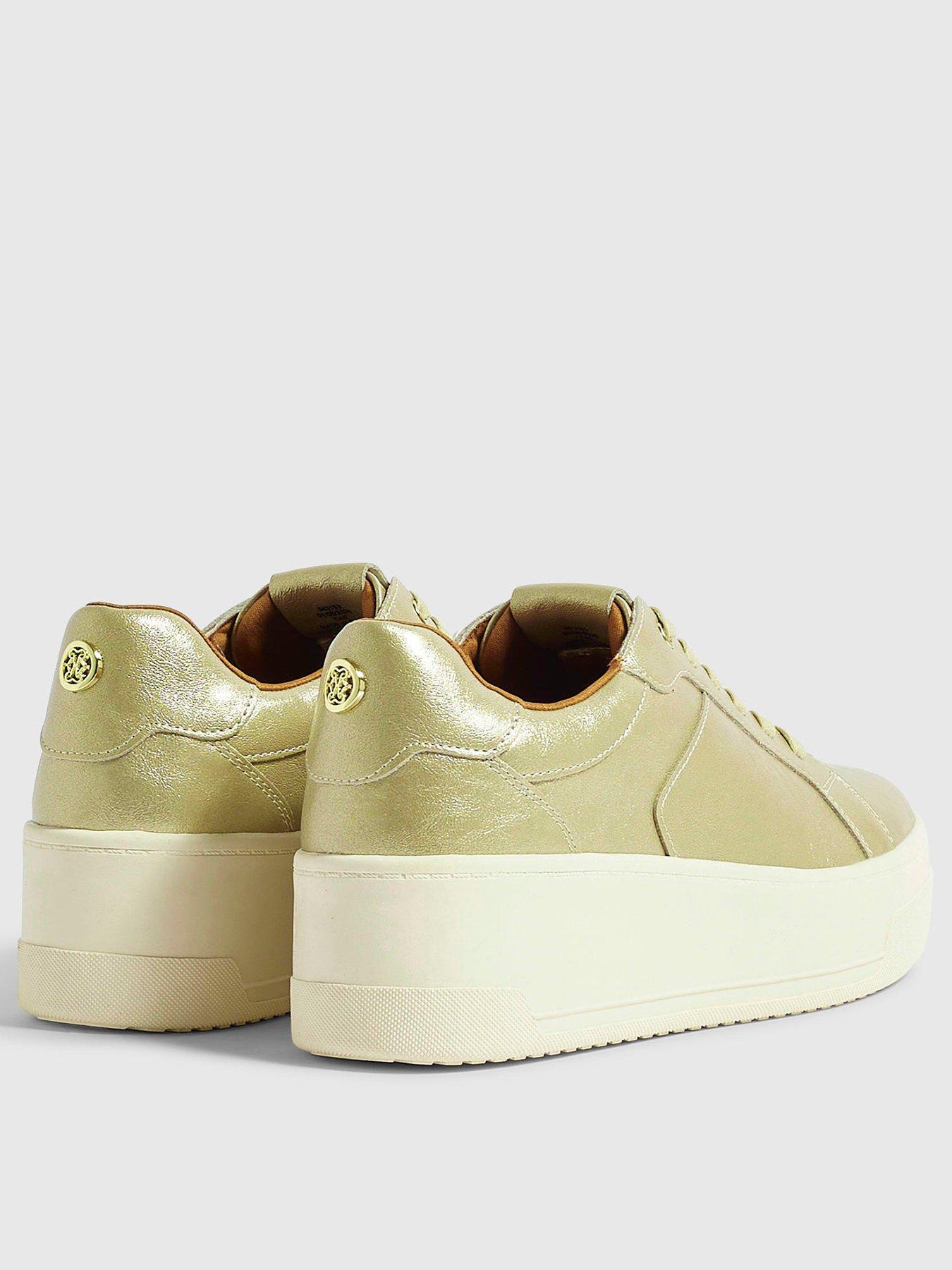 Image 3 of 4 of River Island Platform Lace Up Trainers - Gold
