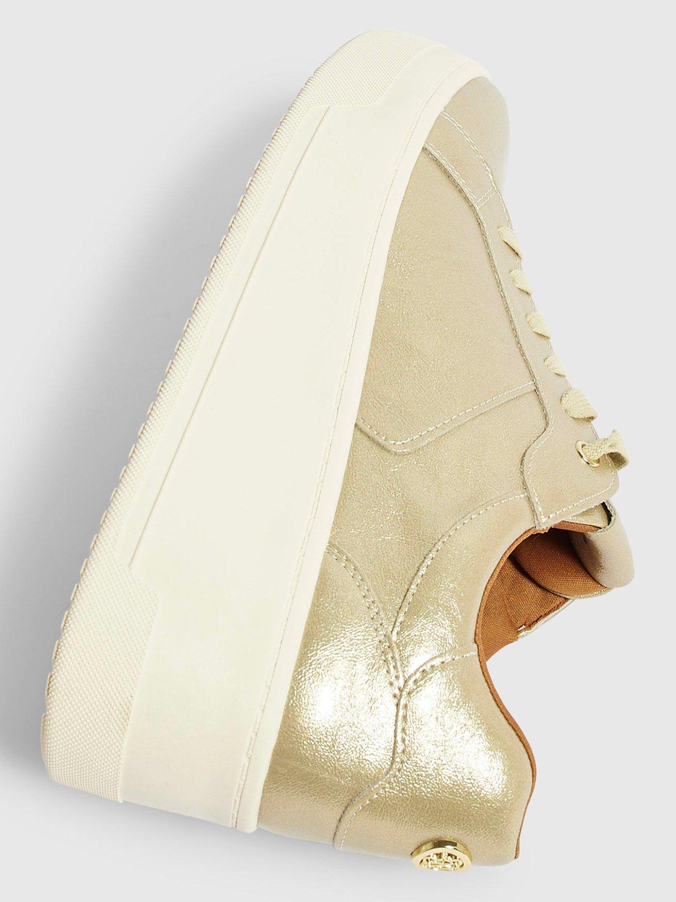Image 4 of 4 of River Island Platform Lace Up Trainers - Gold