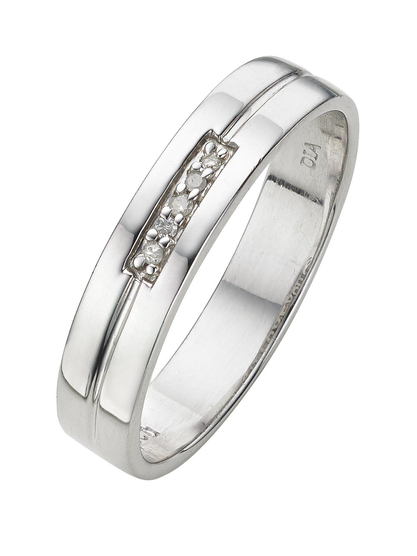 undefined 9 Carat White Gold Straight Diamond Set 4mm Wedding Band