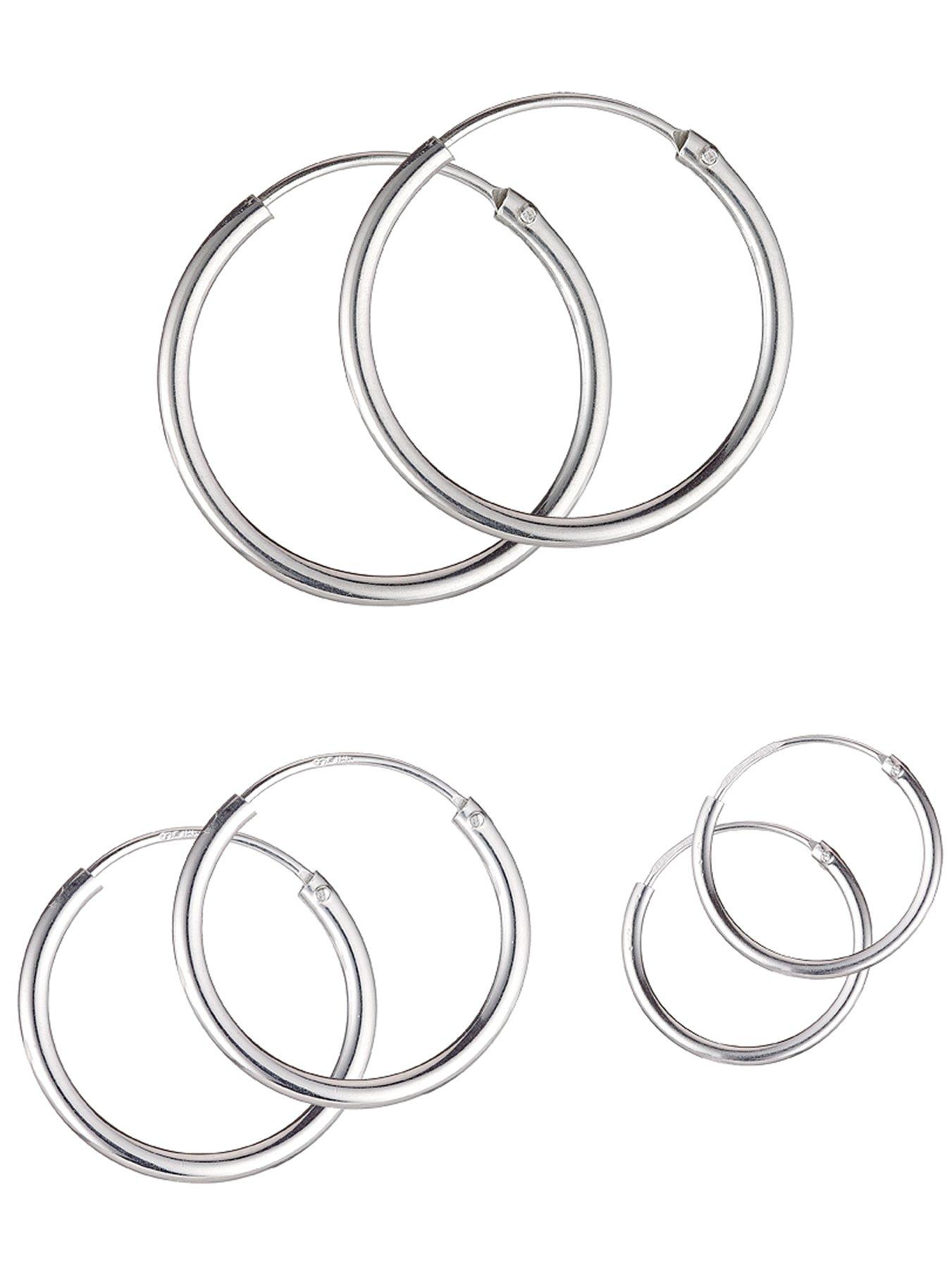 The Love Collection Sterling Silver Set of 3 Hoop Earrings