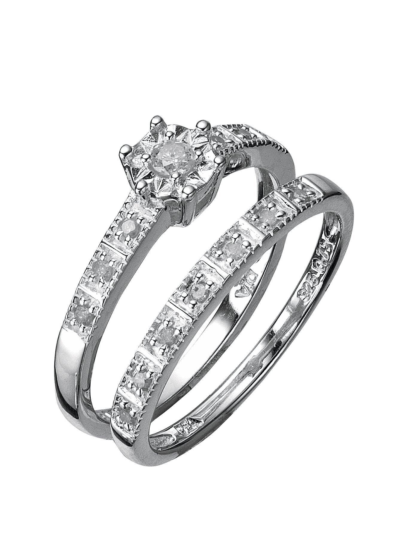 Product photograph of Love Diamond Sterling Silver 13 Point Diamond Bridal Set from very.co.uk