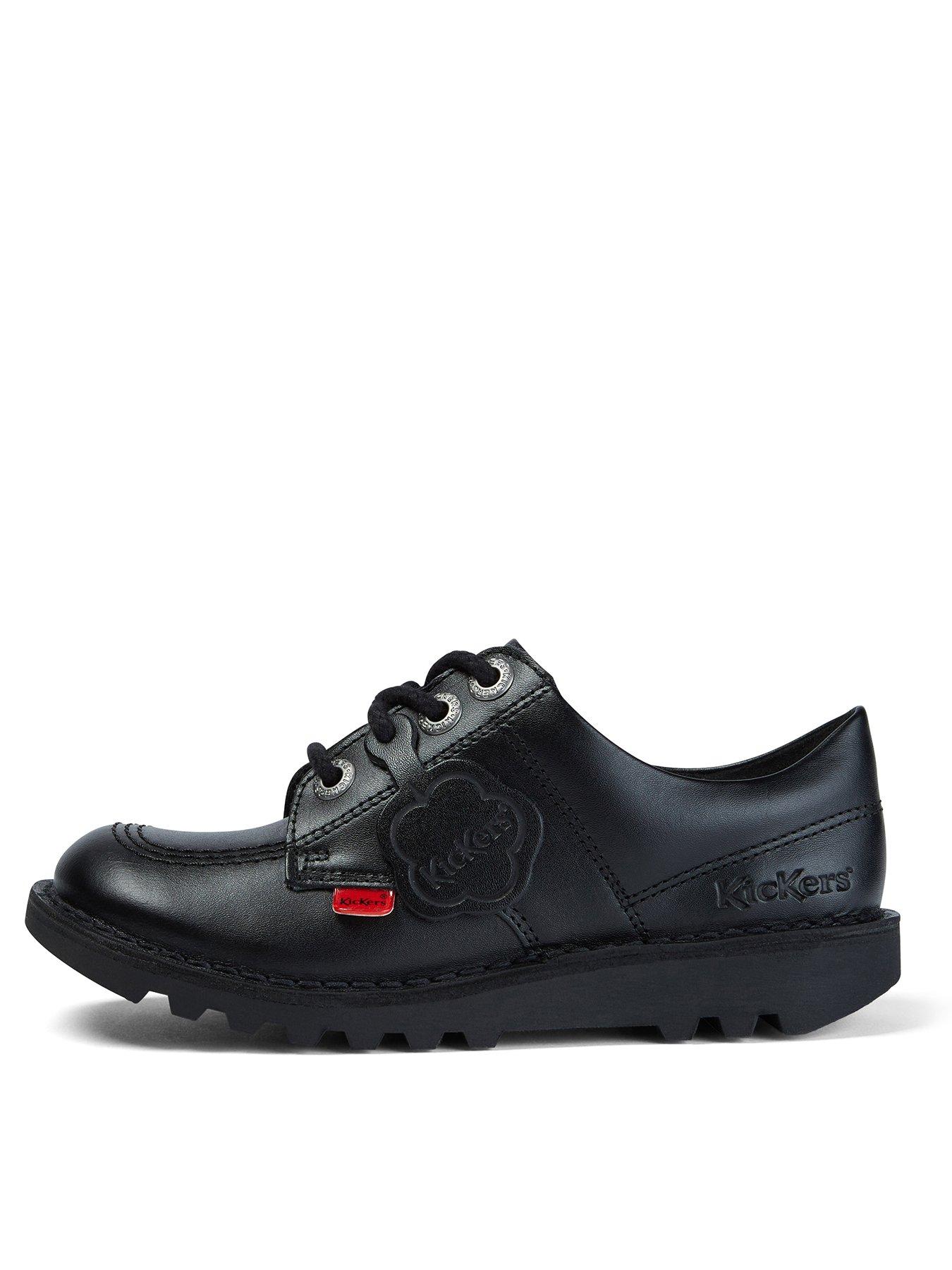 Kickers Leather Lace-up Kick Lo Core School Shoes - Black