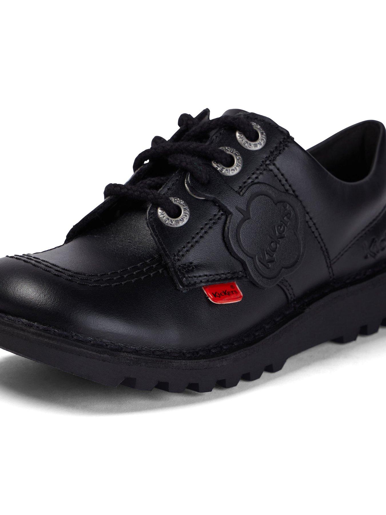 Leather Lace up Kick Lo Core School Shoes Black