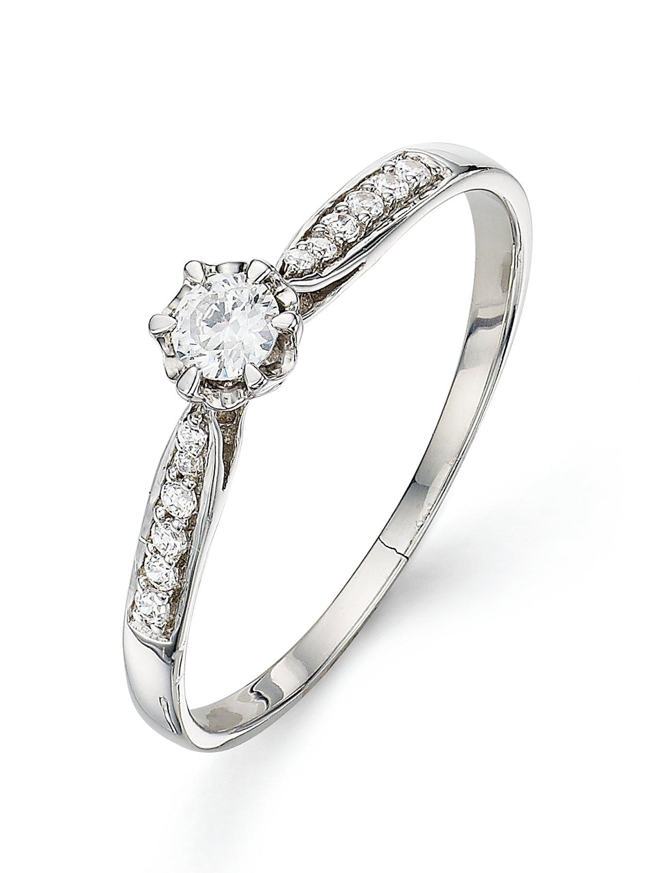 Product photograph of Love Diamond 9 Carat White Gold 20 Points Diamond Solitaire Ring With Diamond Shoulders from very.co.uk