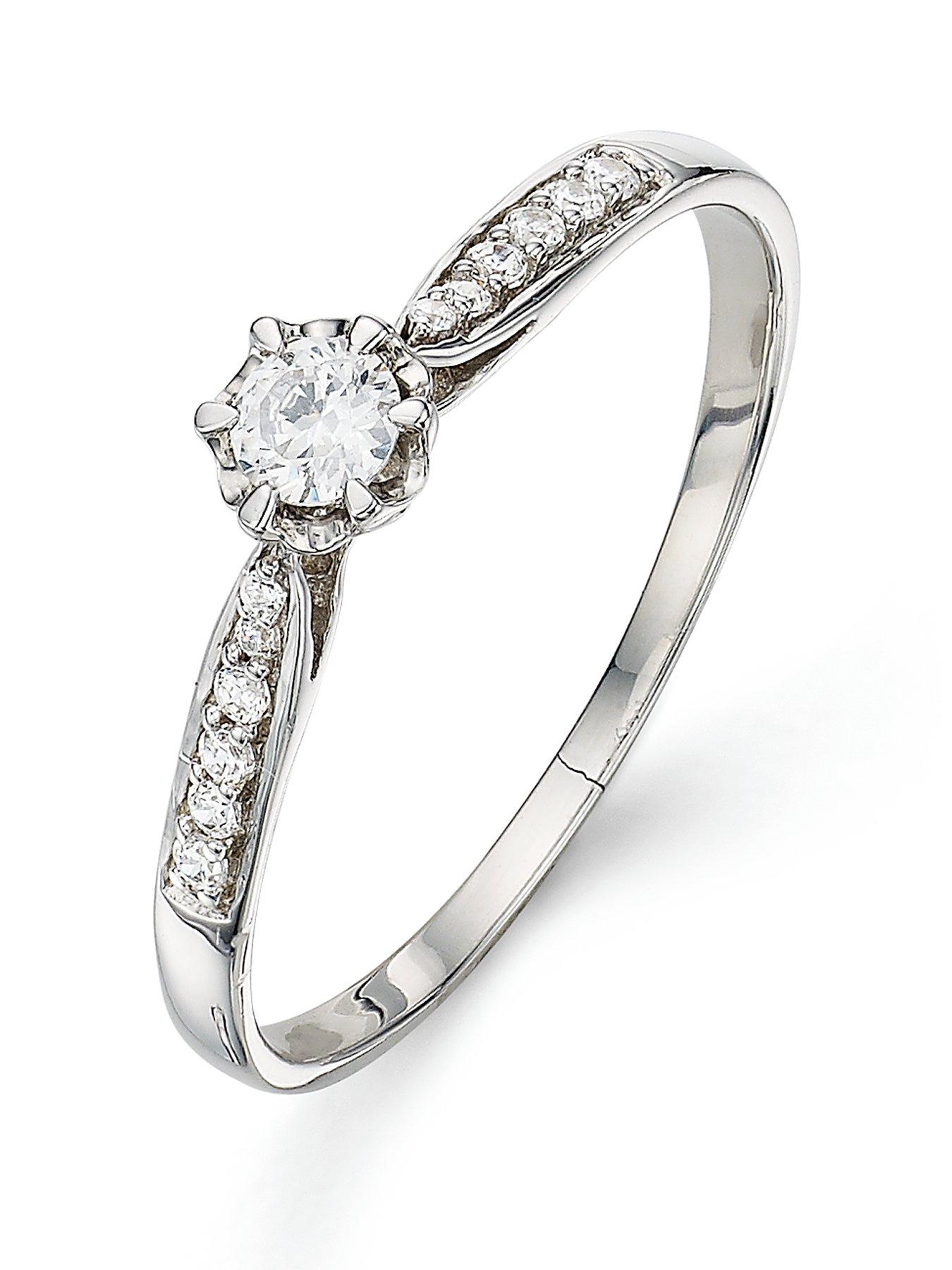 Image 1 of 4 of Love DIAMOND 9 Carat White Gold 20 Points Diamond Solitaire Ring with Diamond Shoulders