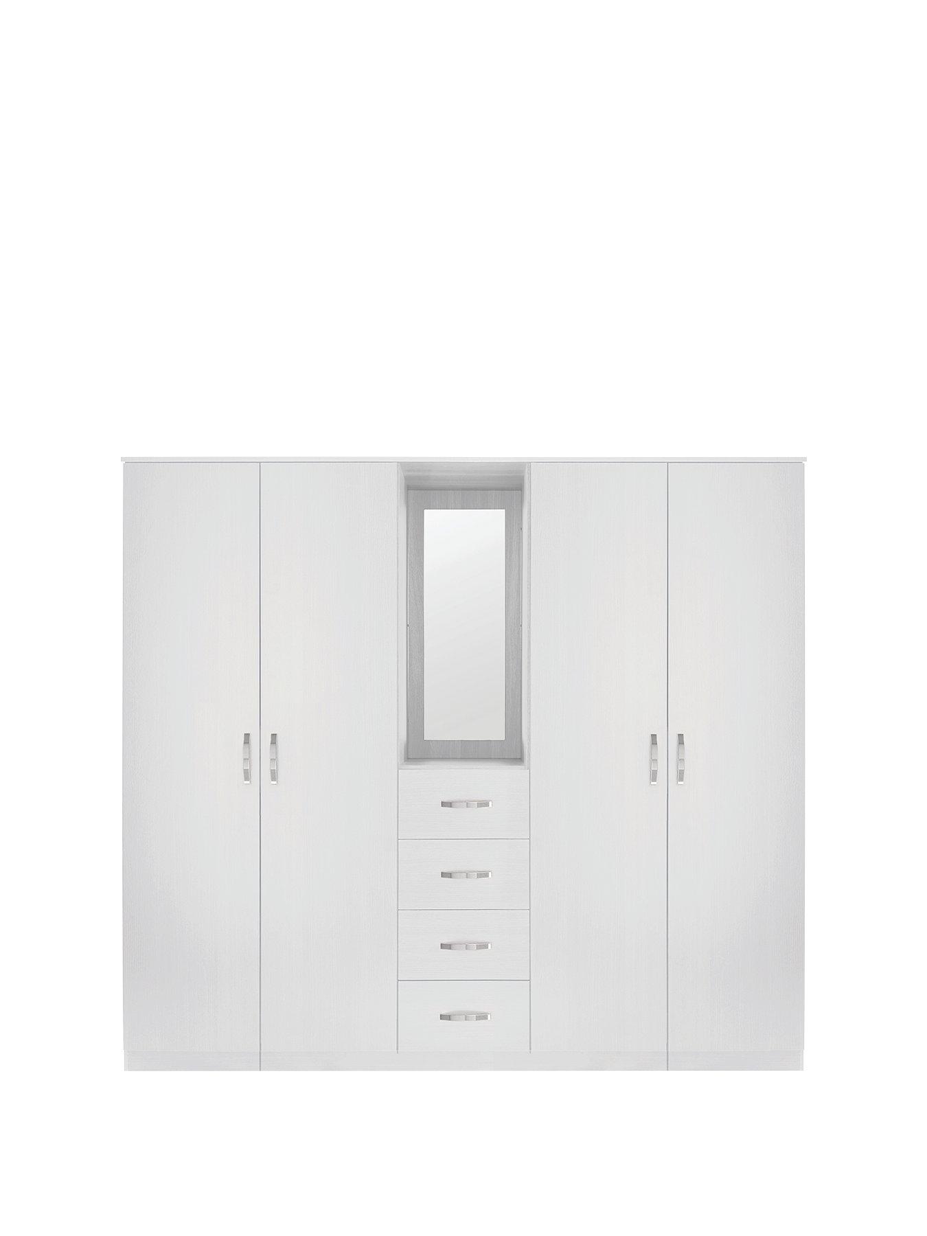 Four Door Wardrobe Self Assembly White White Bedroom